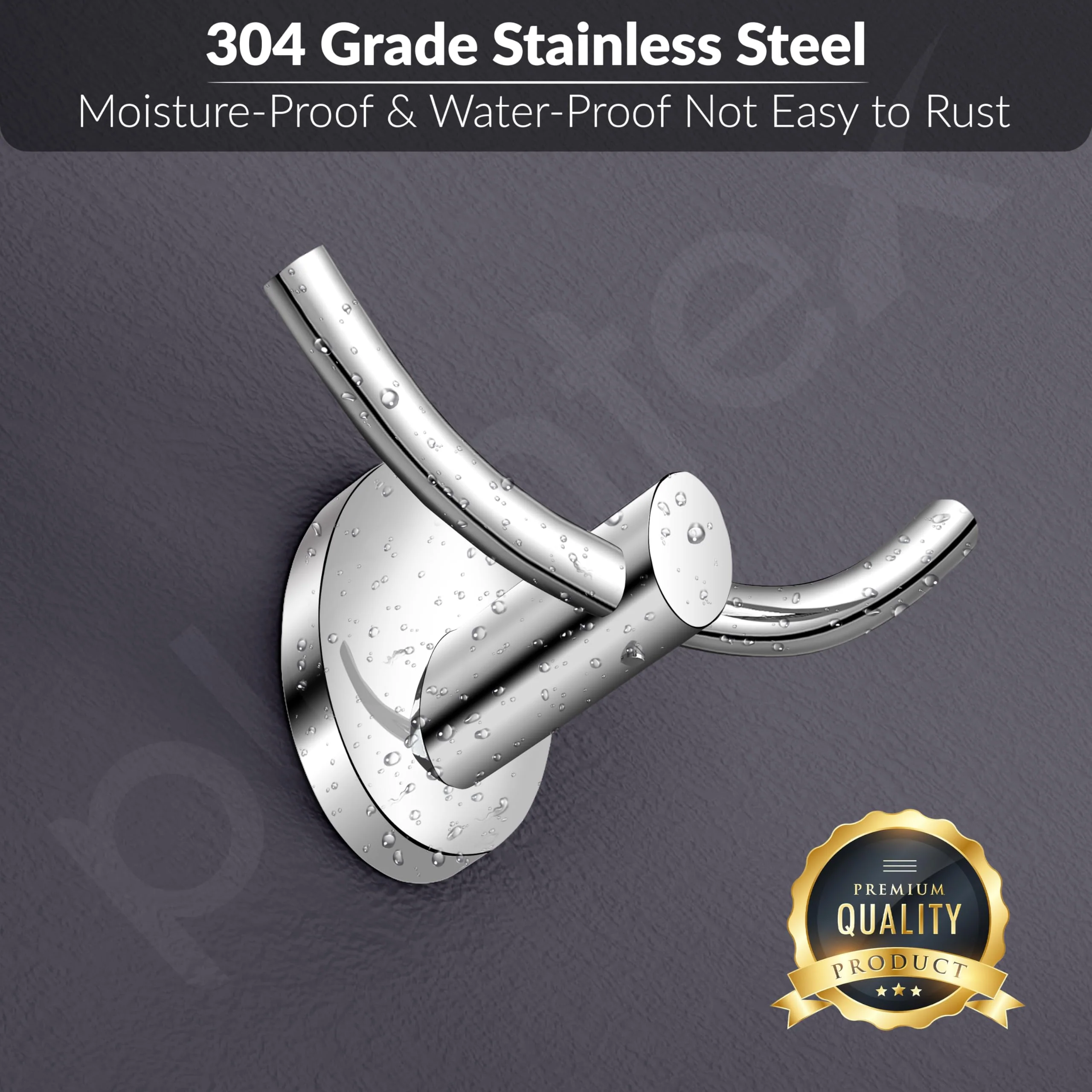 Plantex 304 Grade Stainless Steel Bathroom Hooks for Hanging Towels and Clothes in Washroom/Bathroom Accessories - Oreva (Chrome) - Image 2