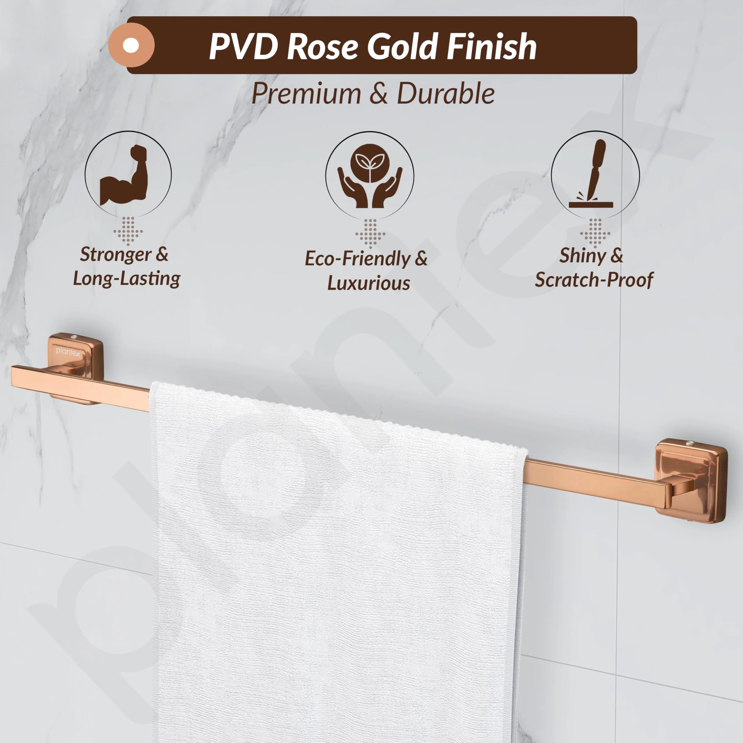 Plantex 304 Grade Stainless Steel Bathroom Single Towel Rod/Stylish and Durable Towel Hanger/Towel Stand/Bathroom Accessories - Decan (Rose Gold Finish) - Image 3