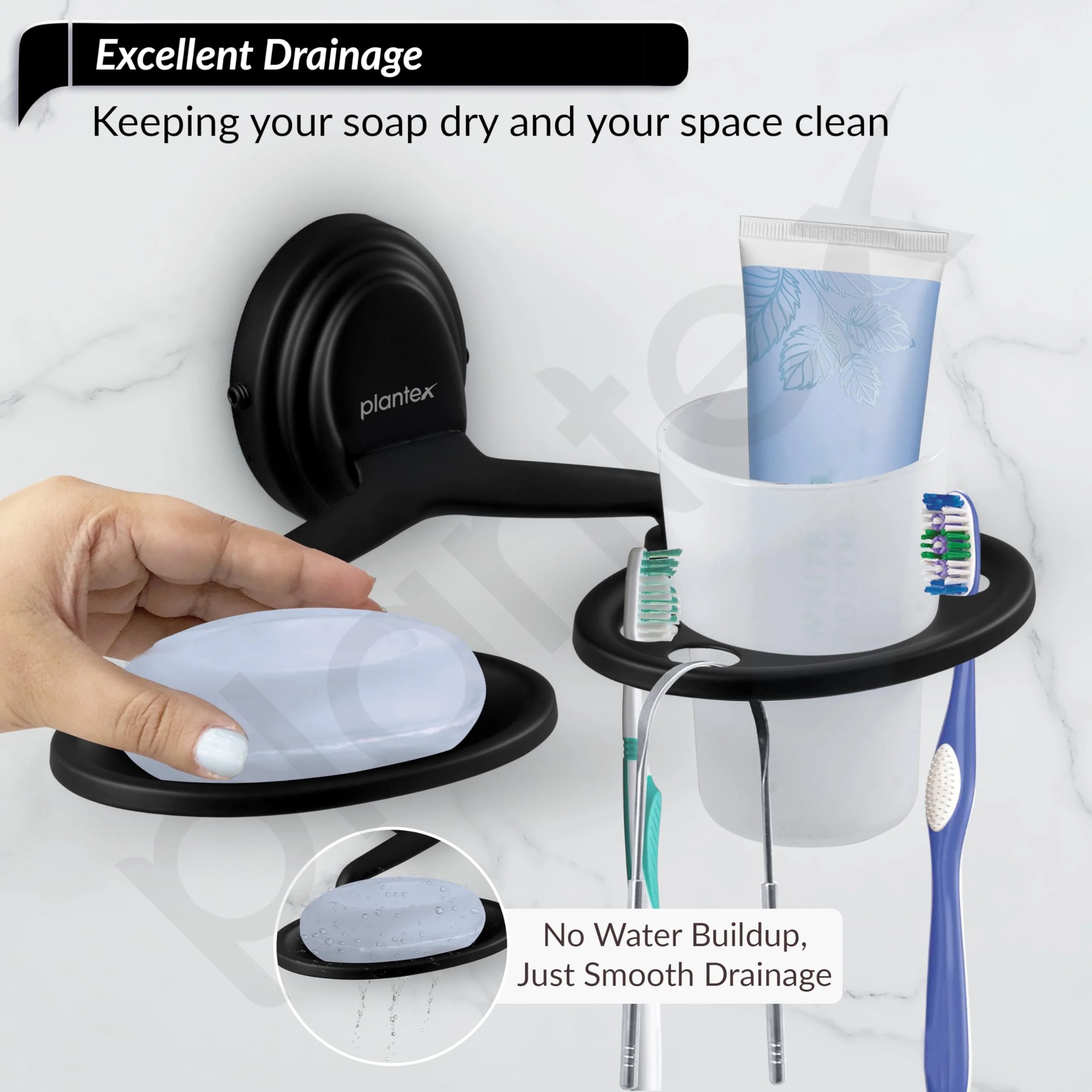 Plantex 304 Grade Stainless Steel Bathroom Soap Holder and Brush Stand for Wash Basin Bathroom Accessories - Cubic (Black) - Image 6