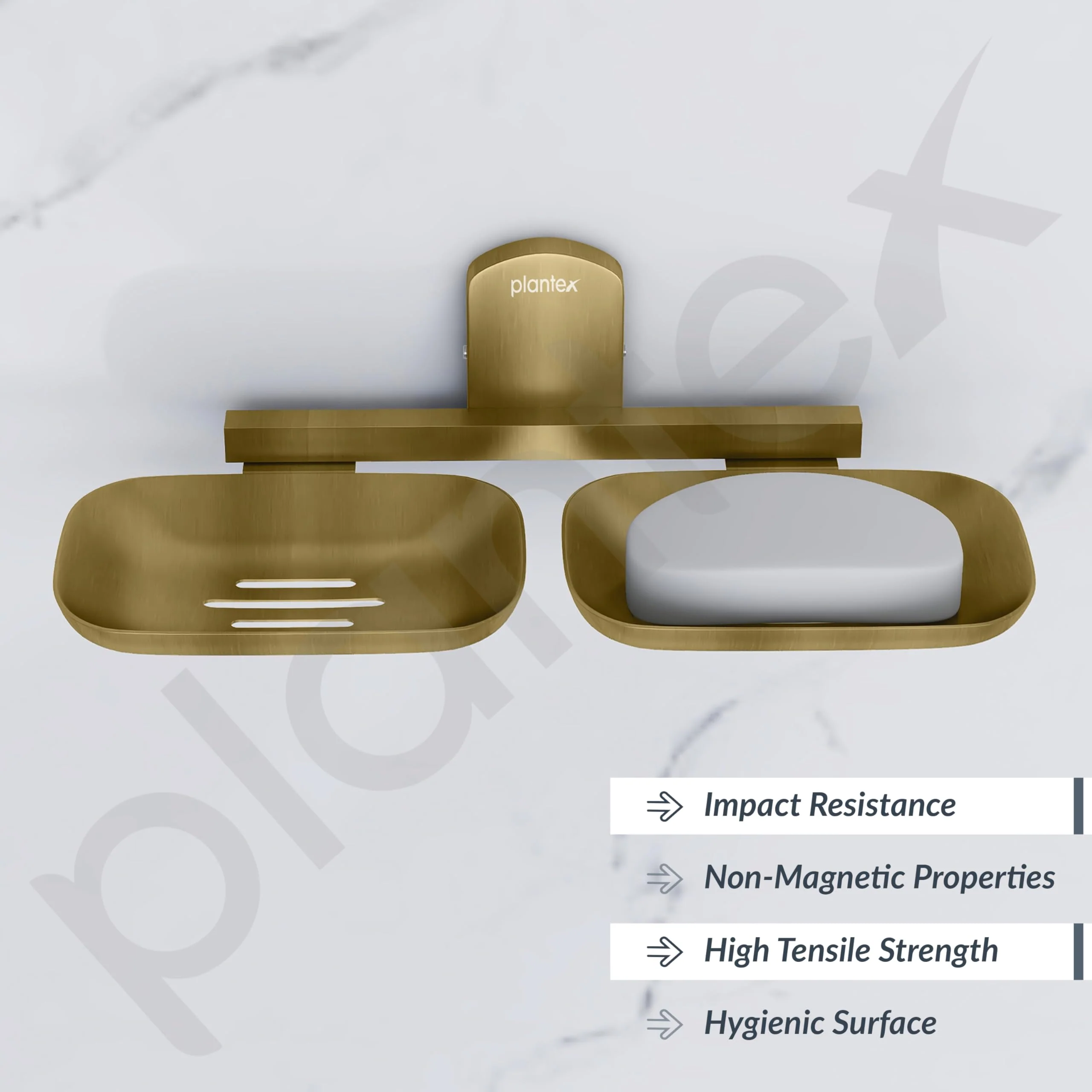 Plantex 304 Grade Stainless Steel Bathroom Soap Holder/Double Soap Dish/Soap Stand/Bathroom Accessories - Parv (Brass Antique) - Image 2