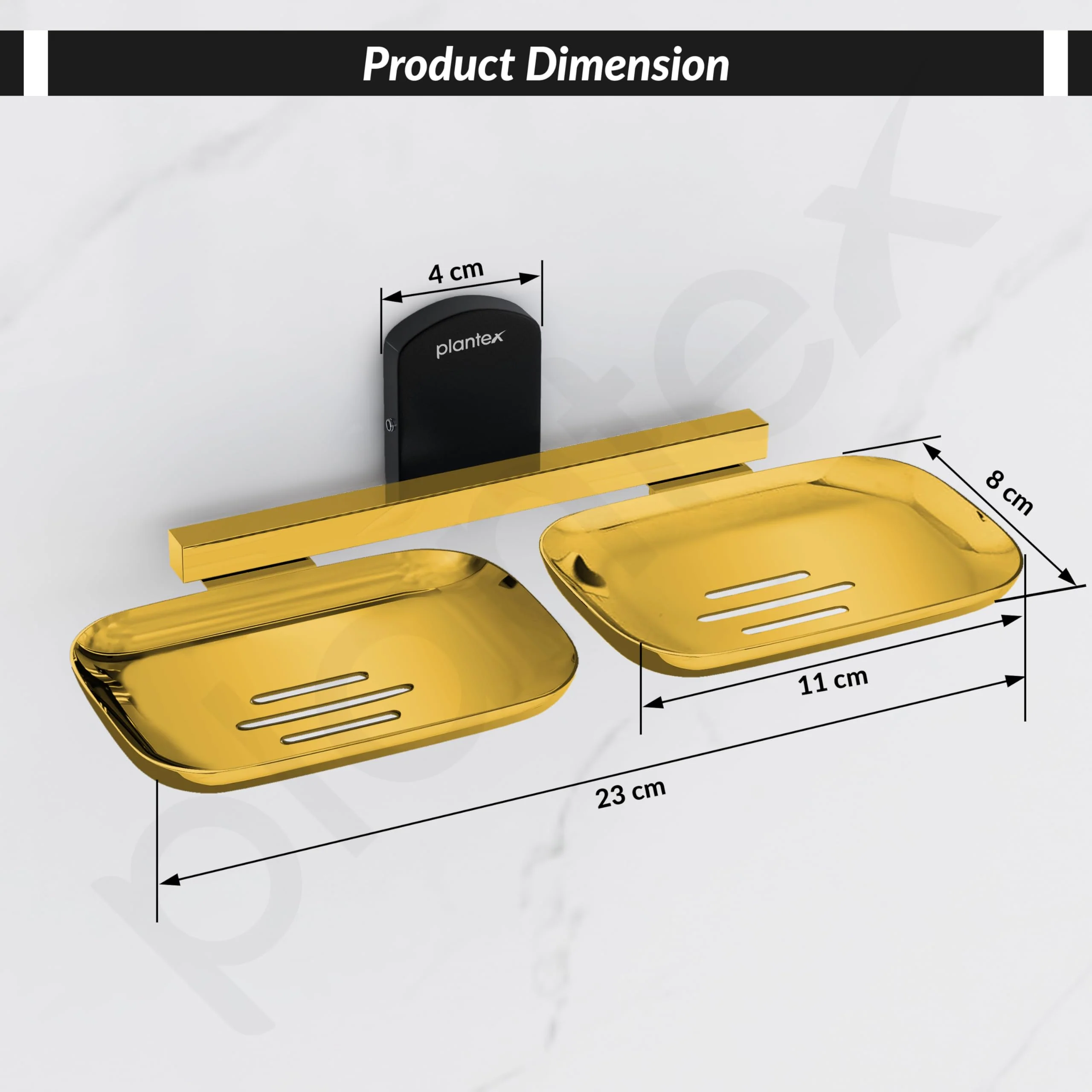 Plantex 304 Grade Stainless Steel Double Soap Holder for Bathroom/Soap Dish for washbasin/Soap Stand/Bathroom Accessories - Parv (Gold & Black) - Image 3
