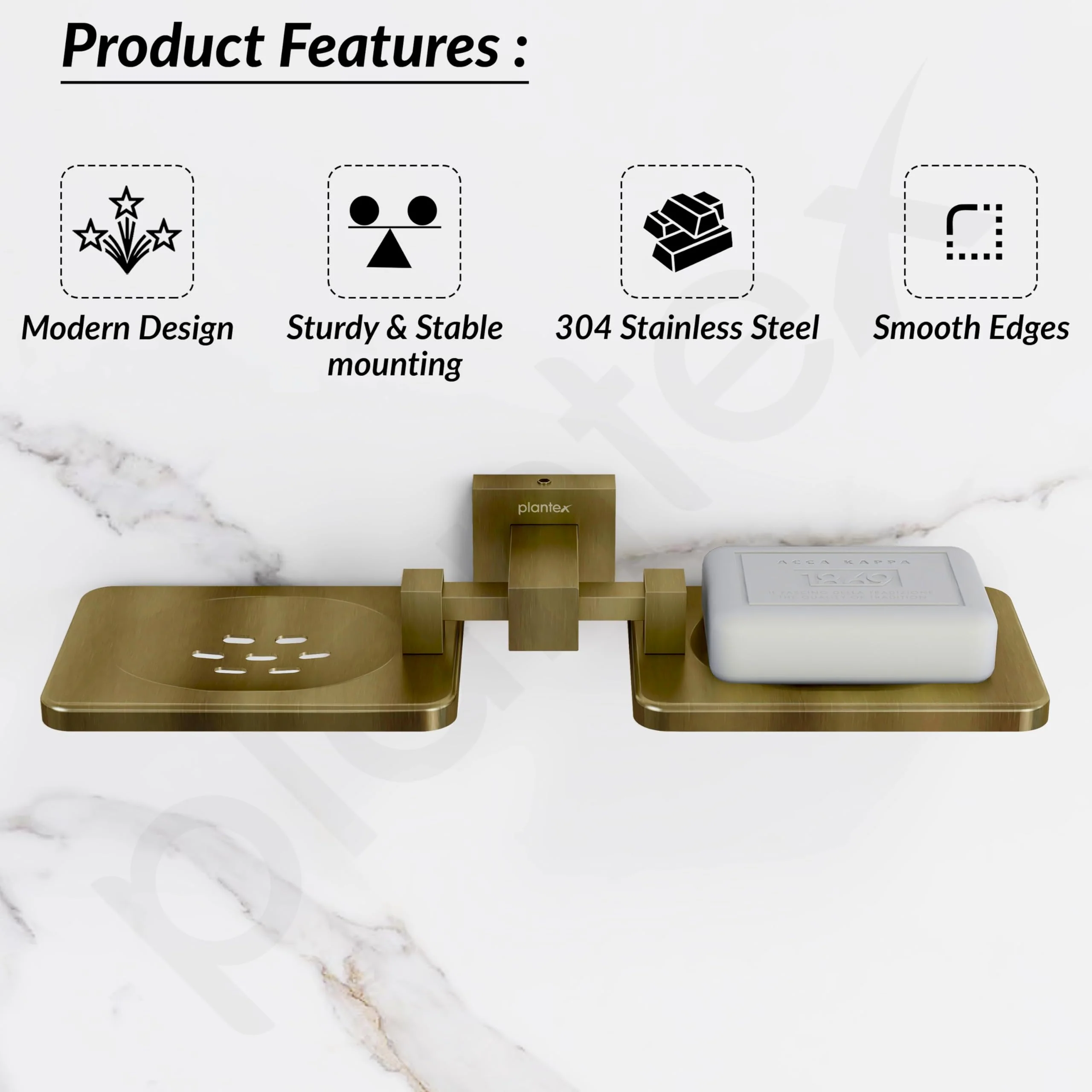 Plantex 304 Grade Stainless Steel Double Soap Holder for Bathroom/Soap Dish/Soap Stand/Bathroom Accessories - Splash (Antique) - Image 2