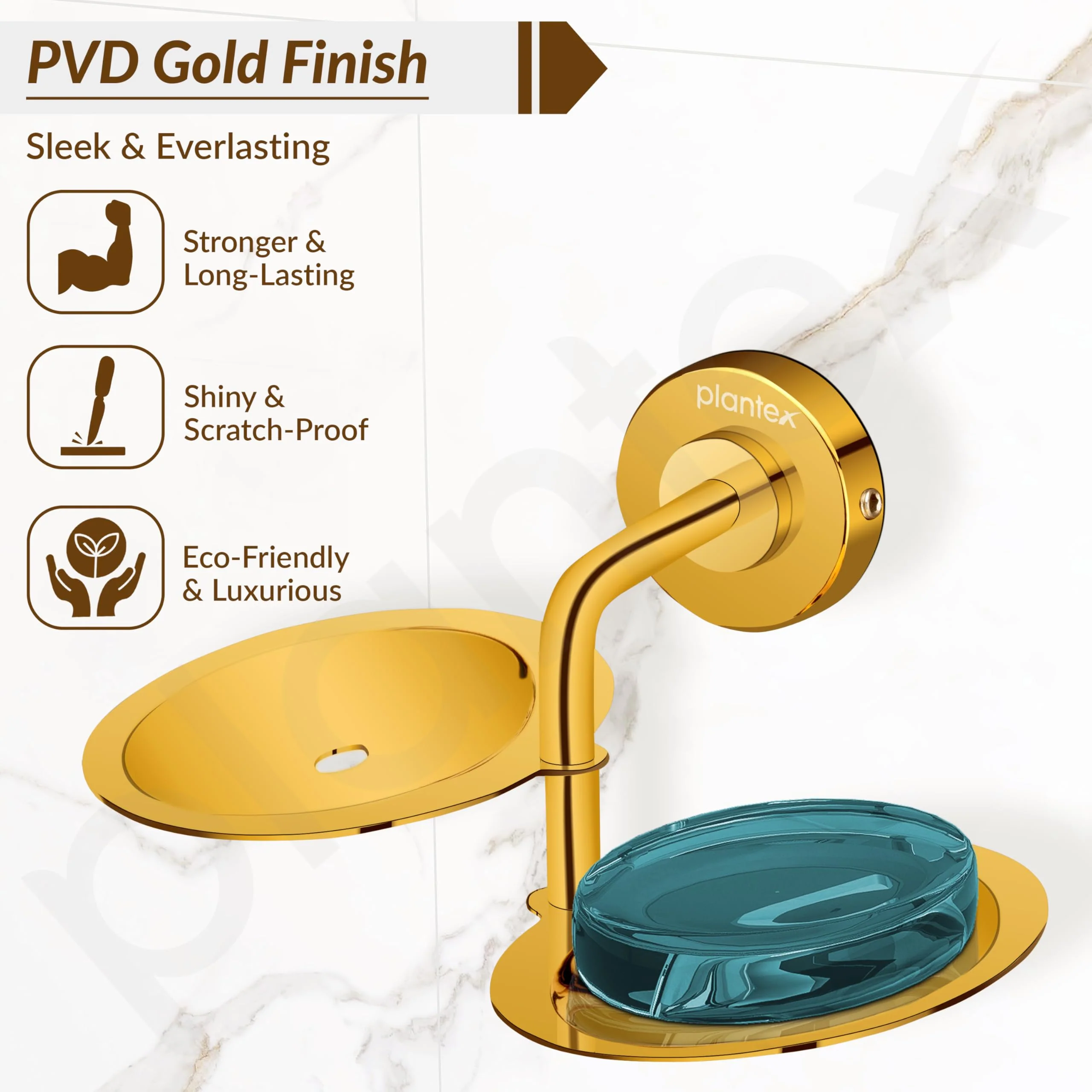 Plantex 304 Grade Stainless Steel Double Soap Holder for Bathroom/Soap Dish/Soap Stand for Bathroom Wall/Bathroom Accessories - Daizy (Golden) - Image 3