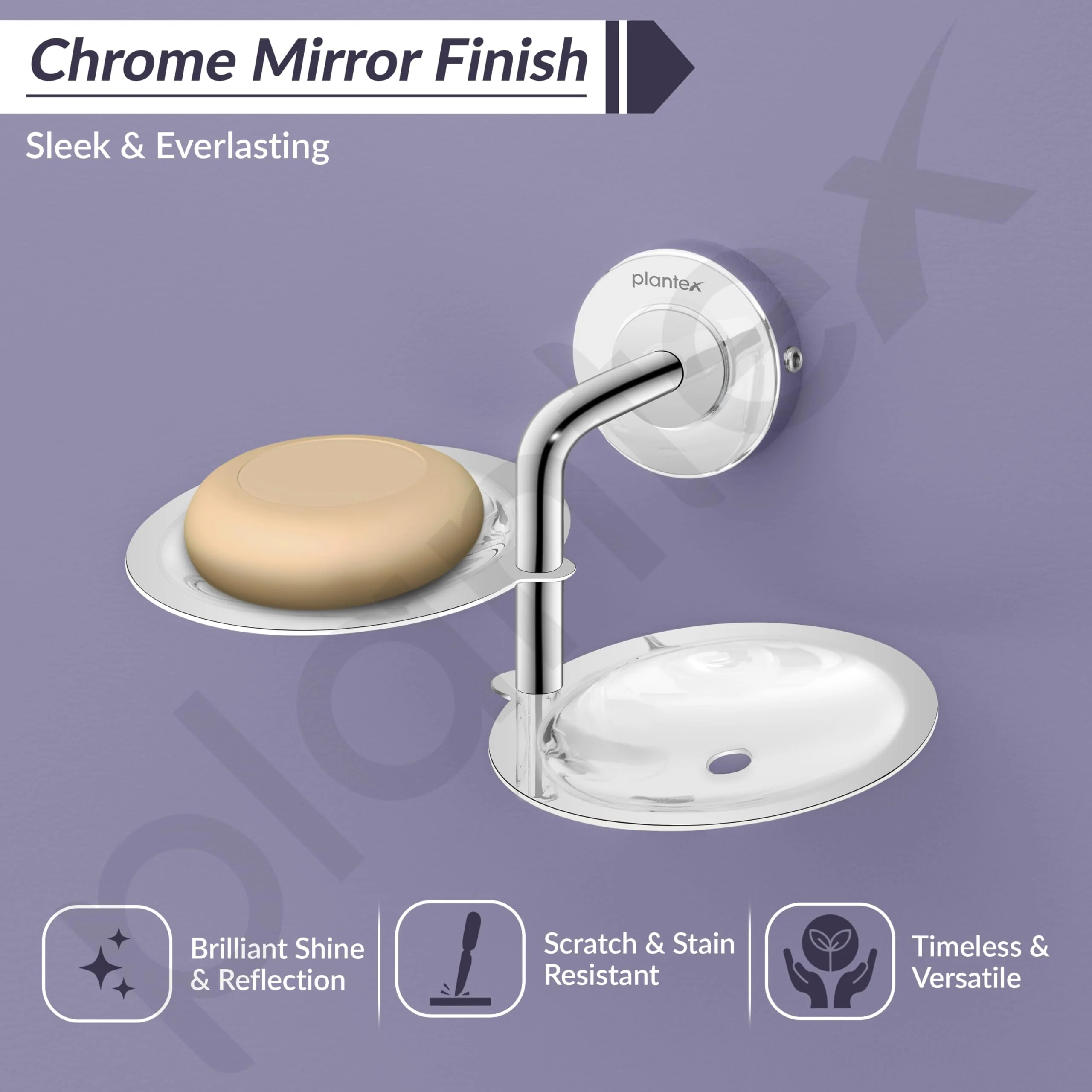 Plantex 304 Grade Stainless Steel Double Soap Holder for Bathroom/Soap Stand for Bathroom Wall/Soap Dish/Bathroom Accessories - Daizy (Chrome) - Image 3