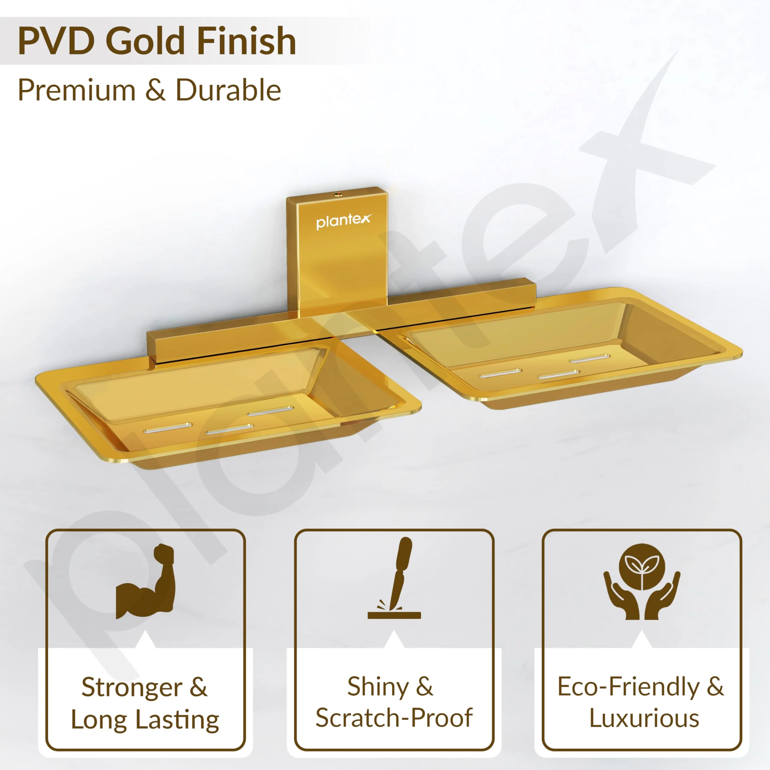 Plantex 304 Grade Stainless Steel Double Soap Stand/Dual Soap Dish/Soap Case/Soap Storage/Soap Holder for Bathroom/Bathroom Accessories - Pack of 1 (Crystal, PVD Gold) - Image 5
