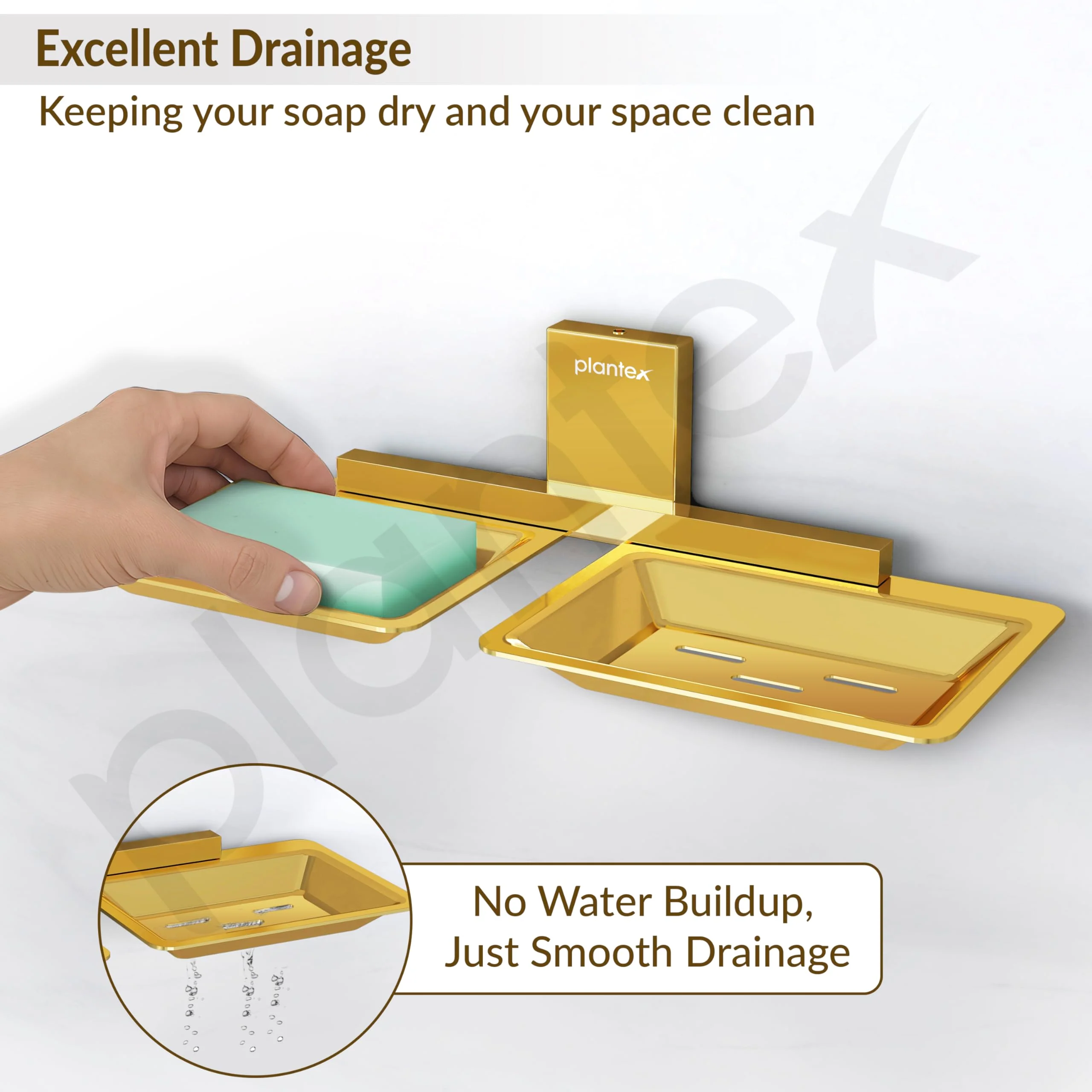Plantex 304 Grade Stainless Steel Double Soap Stand/Dual Soap Dish/Soap Case/Soap Storage/Soap Holder for Bathroom/Bathroom Accessories - Pack of 1 (Crystal, PVD Gold) - Image 7