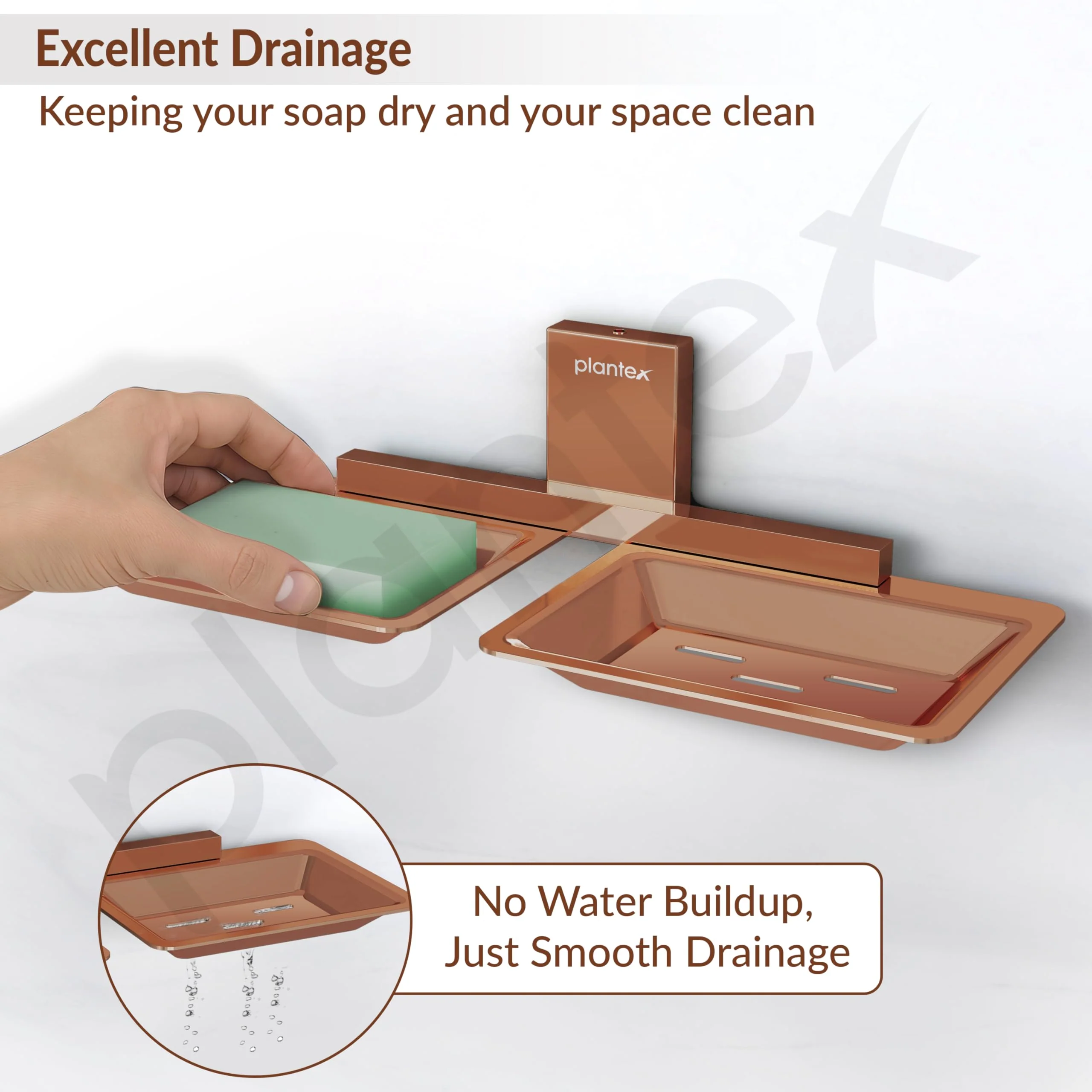 Plantex 304 Grade Stainless Steel Double Soap Stand/Dual Soap Dish/Soap Case/Soap Storage/Soap Holder for Bathroom/Bathroom Accessories - Pack of 1 (Crystal, PVD Rose Gold) - Image 7