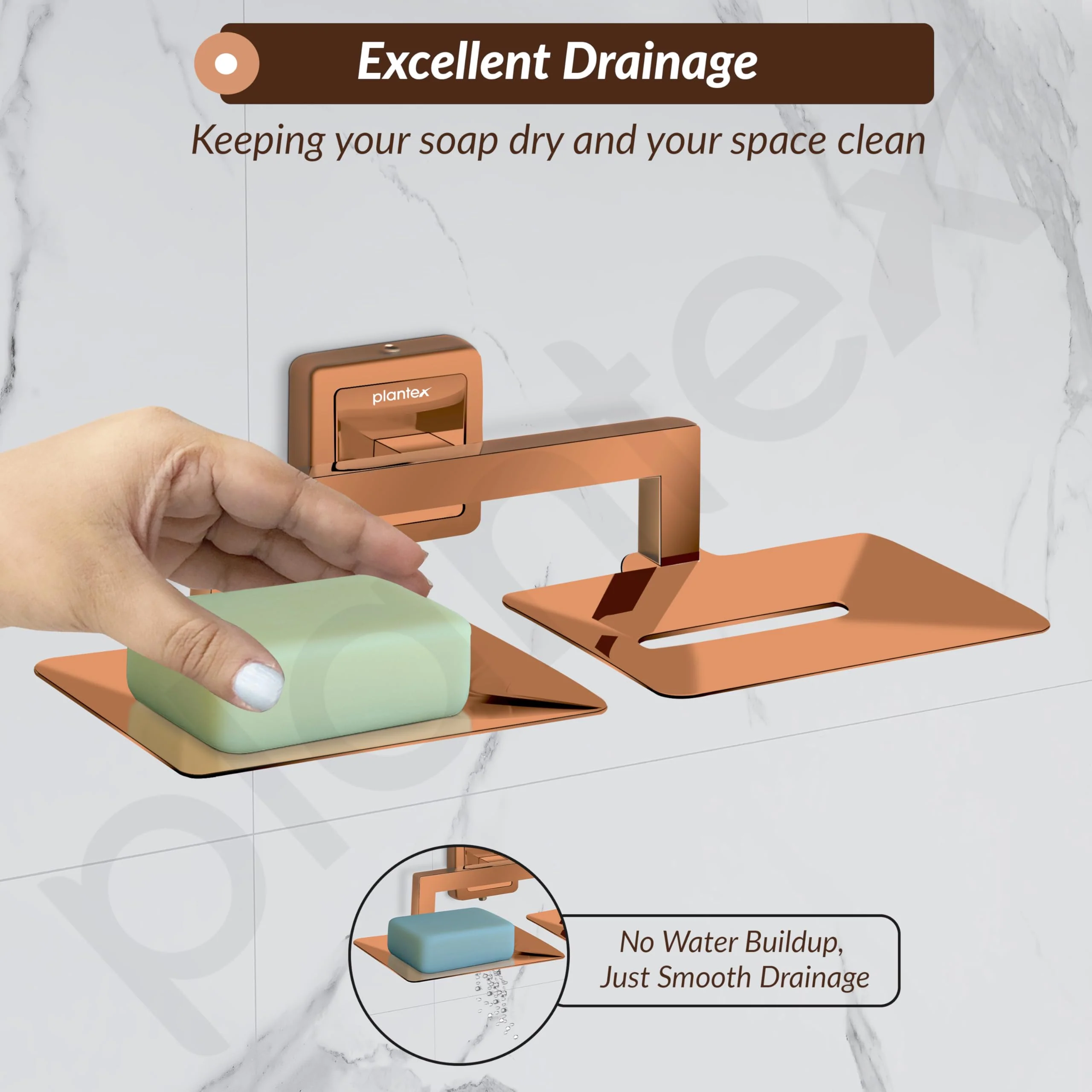 Plantex 304 Grade Stainless Steel Dual Soap Holder for Bathroom/Double Soap Dish/Stand/Soap Case/Bathroom Accessories - Decan (Rose Gold) - Image 6