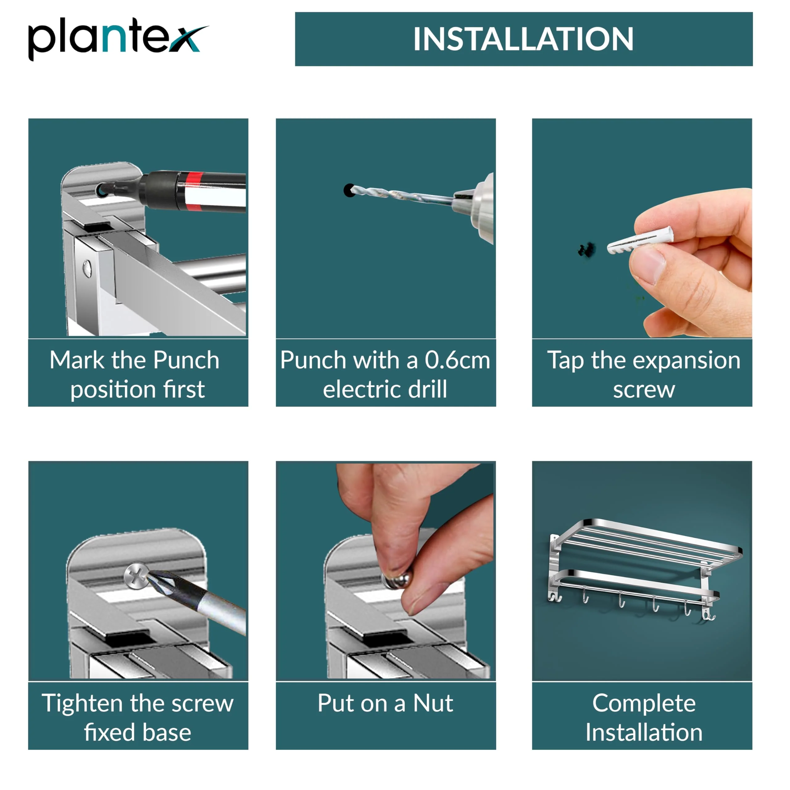 Plantex 304 Grade Stainless Steel Foldable Towel Rack in Bathroom/Cloth Hanger for Bathroom/Towel Rod with Hooks/Bathroom Accessories (18 Inch) Chrome - Image 6