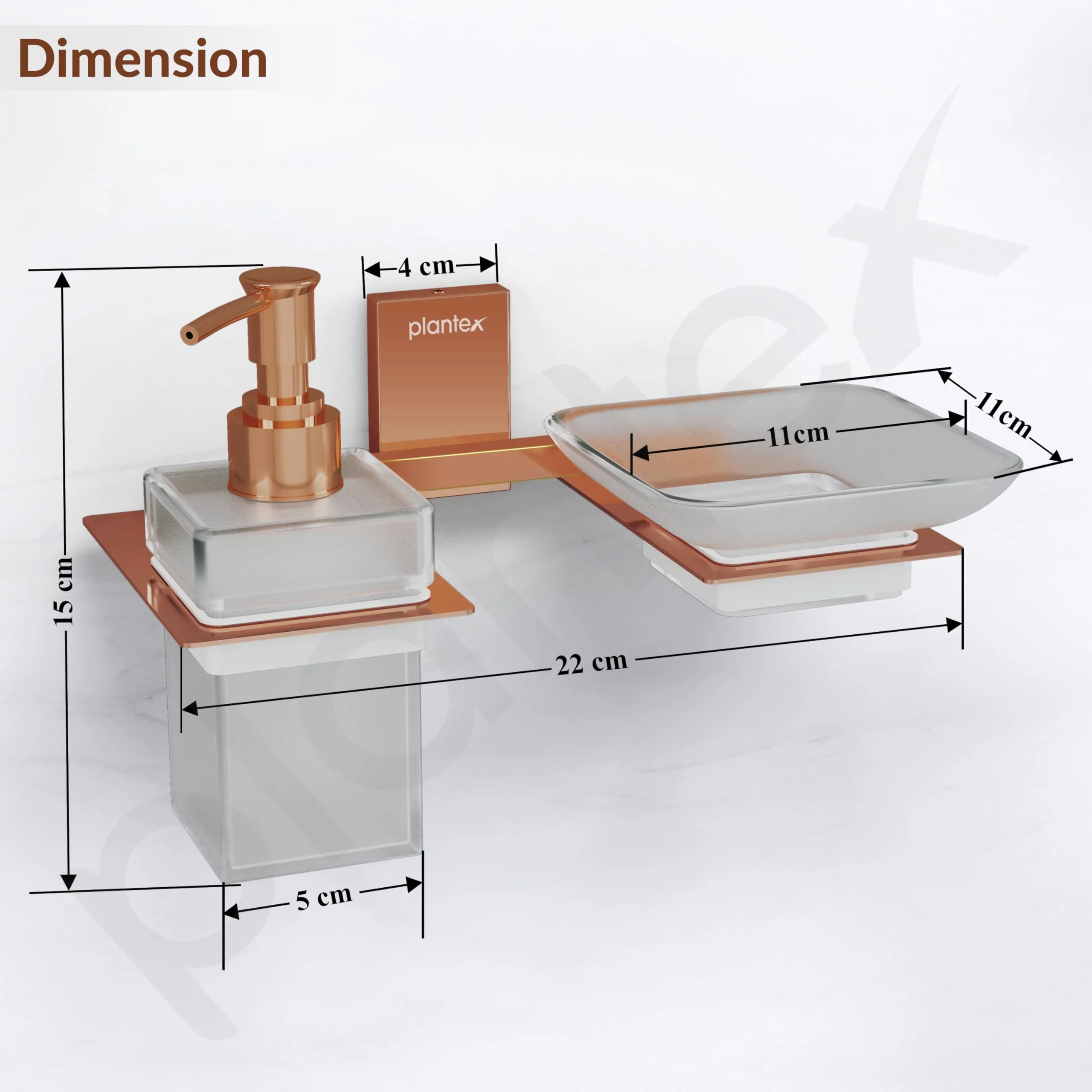 Plantex 304 Grade Stainless Steel Glass Soap Dish with Liquid Dispenser for Bathroom/Soap Stand/Glass Shampoo Dispenser/Bathroom Accessories - Pack of 1 (Crystal, PVD Rose Gold) - Image 3