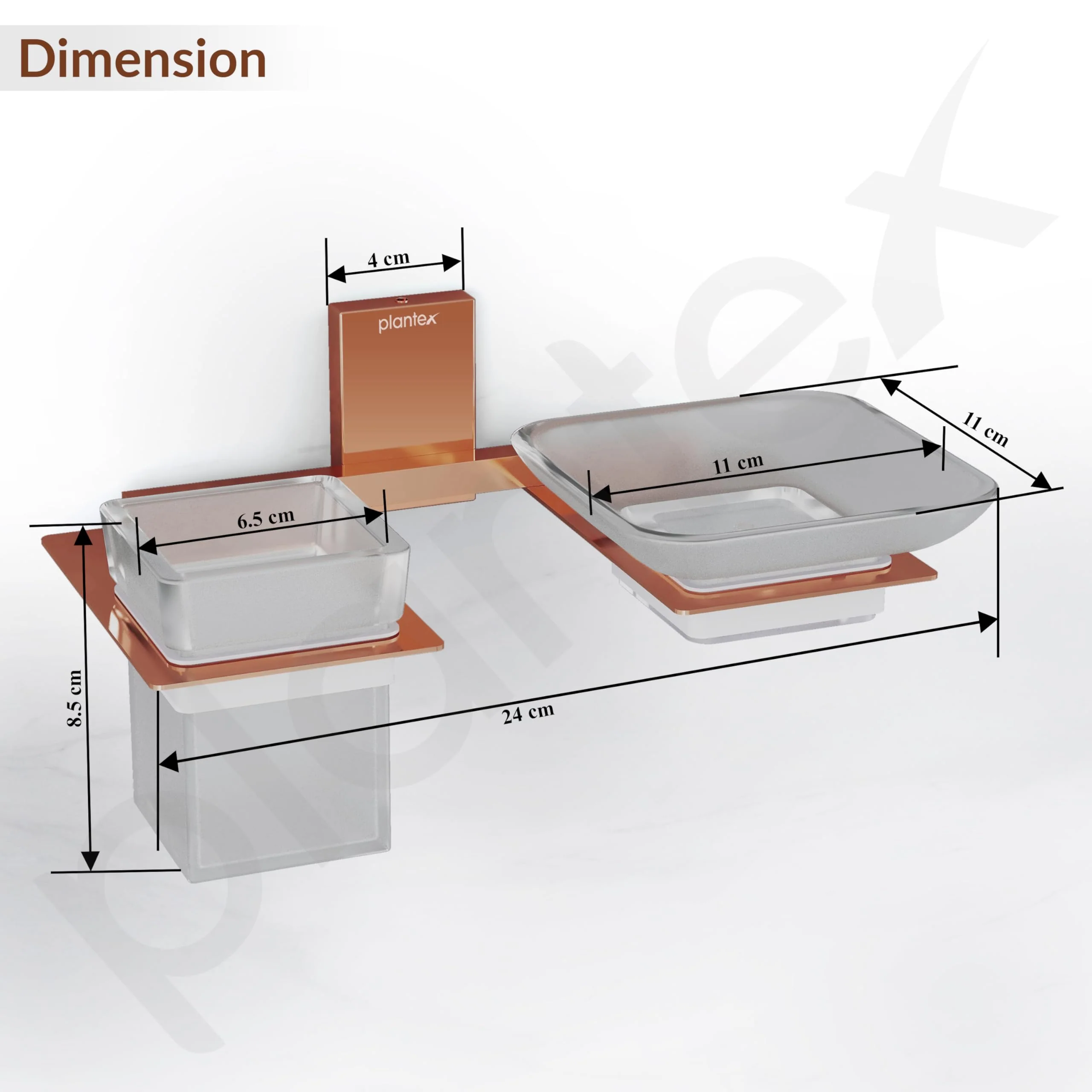 Plantex 304 Grade Stainless Steel Glass Soap Dish with Tumbler Holder/Soap Stand/Glass Toothbrush Holder/Bathroom Accessories - Crystal(PVD Rose Gold) - Image 3