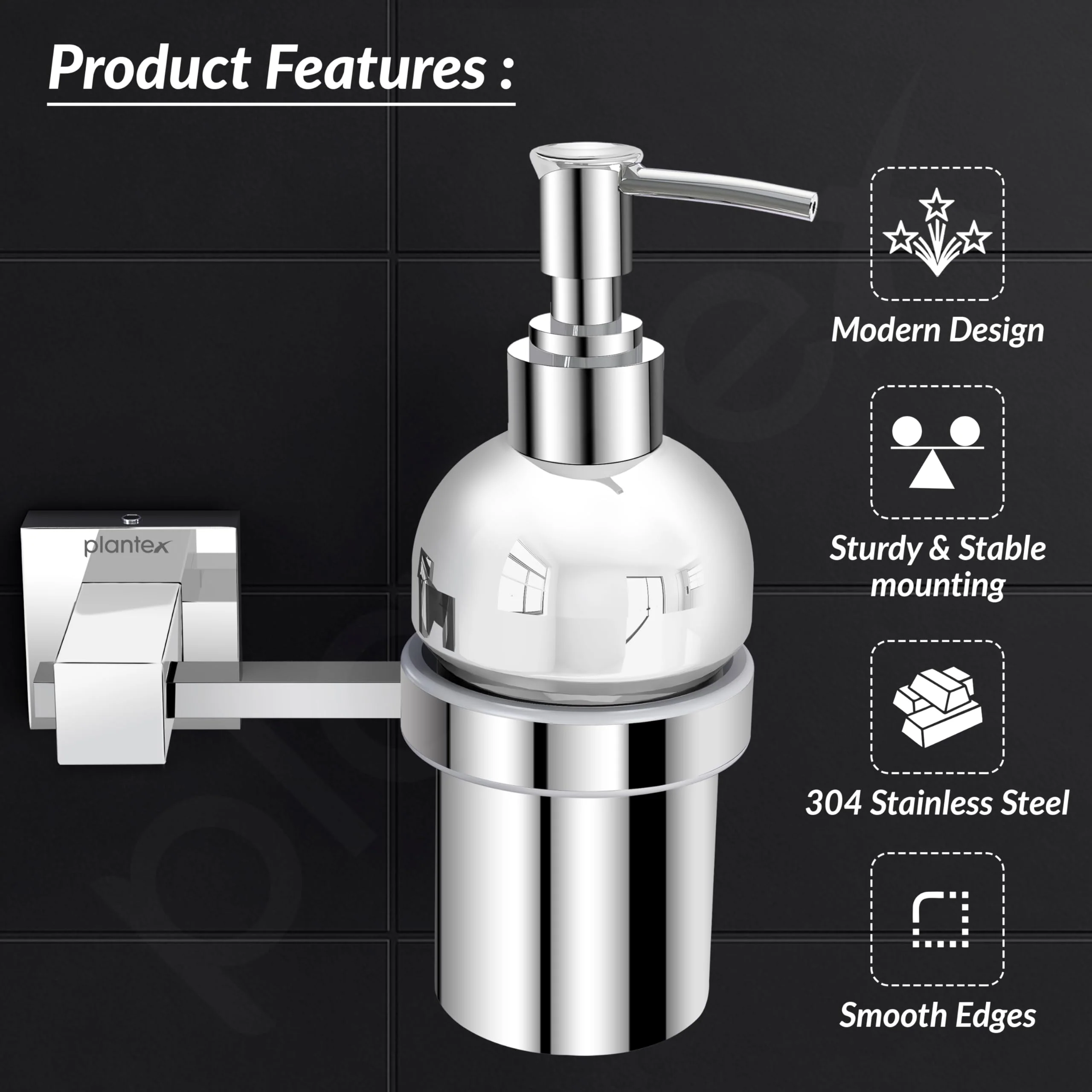 Plantex 304 Grade Stainless Steel Handwash Holder for Wash Basin Liquid Soap Dispenser/Bathroom Accessories - Splash (Chrome) - Image 2