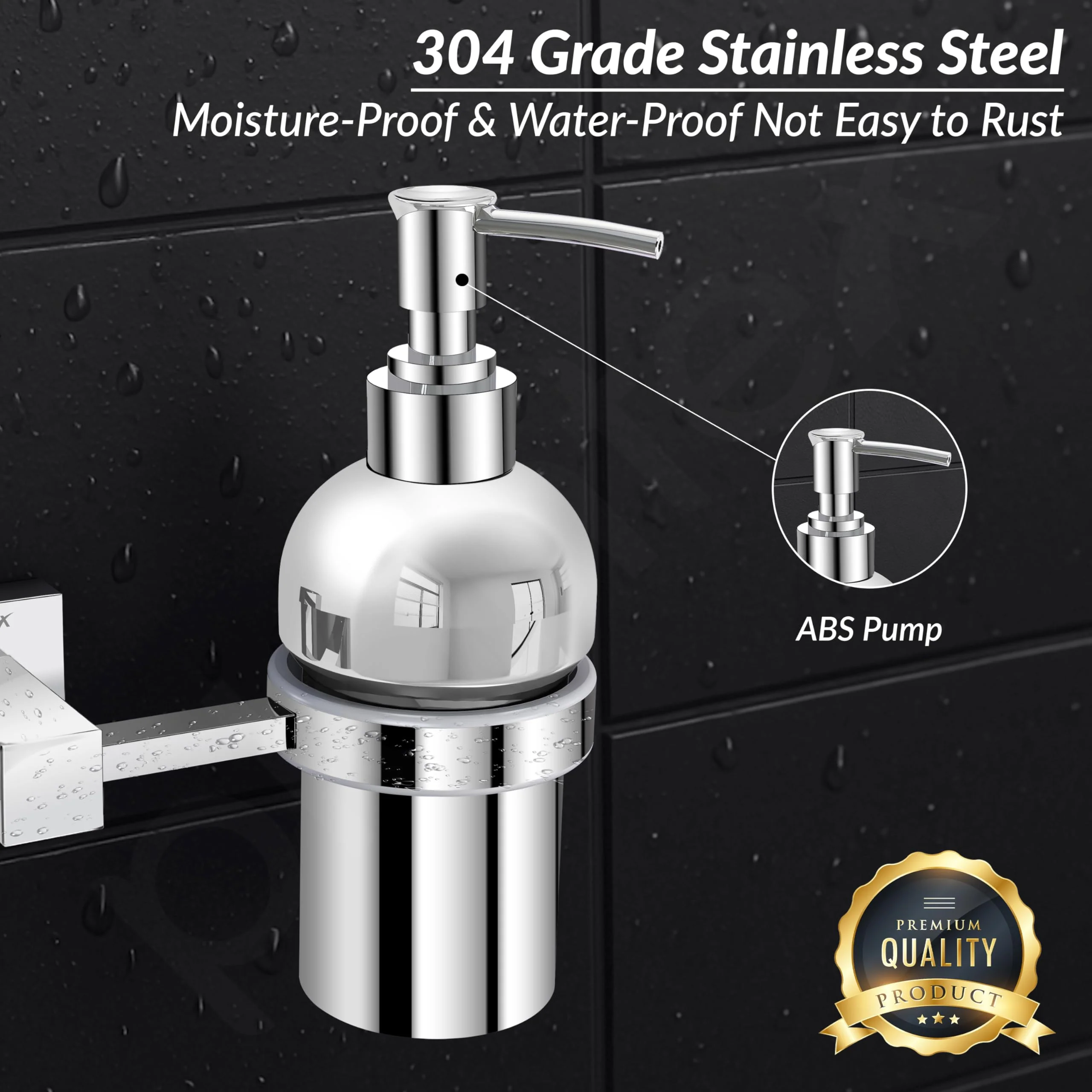 Plantex 304 Grade Stainless Steel Handwash Holder for Wash Basin Liquid Soap Dispenser/Bathroom Accessories - Splash (Chrome) - Image 4