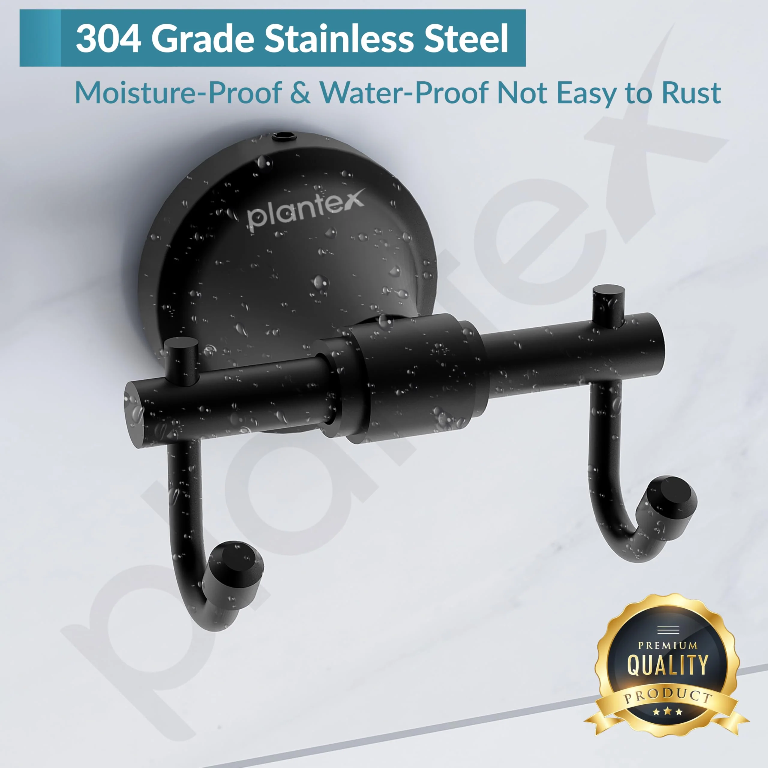 Plantex 304 Grade Stainless Steel Hooks for Hanging Clothes and Towel in Bathroom/Living Room - Niko (Black) - Image 6