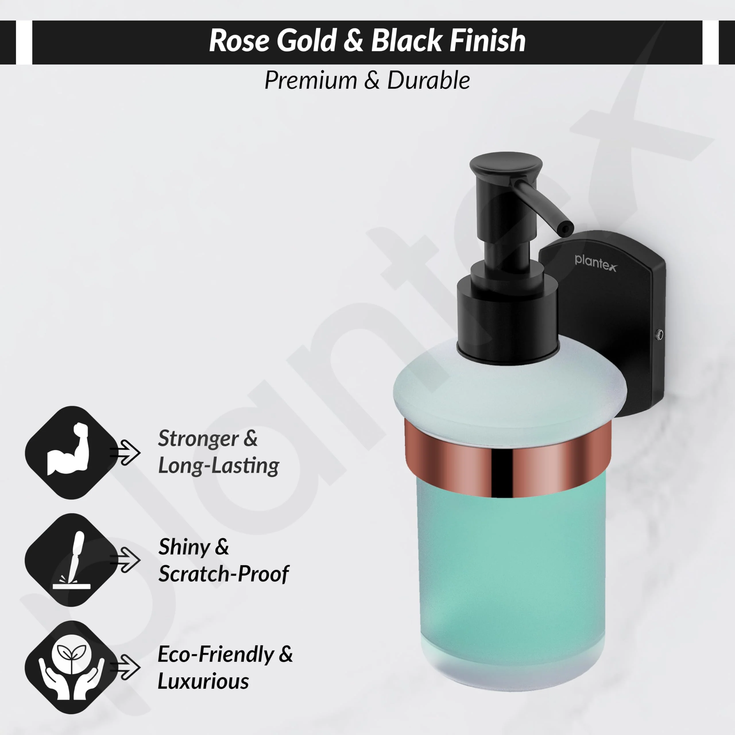 Plantex 304 Grade Stainless Steel Liquid 1 Ml Soap Dispenser/Shampoo Dispenser/Handwash Dispenser/Bathroom Accessories - Pack Of 1 (Parv-Rose Gold & Black) - Image 4