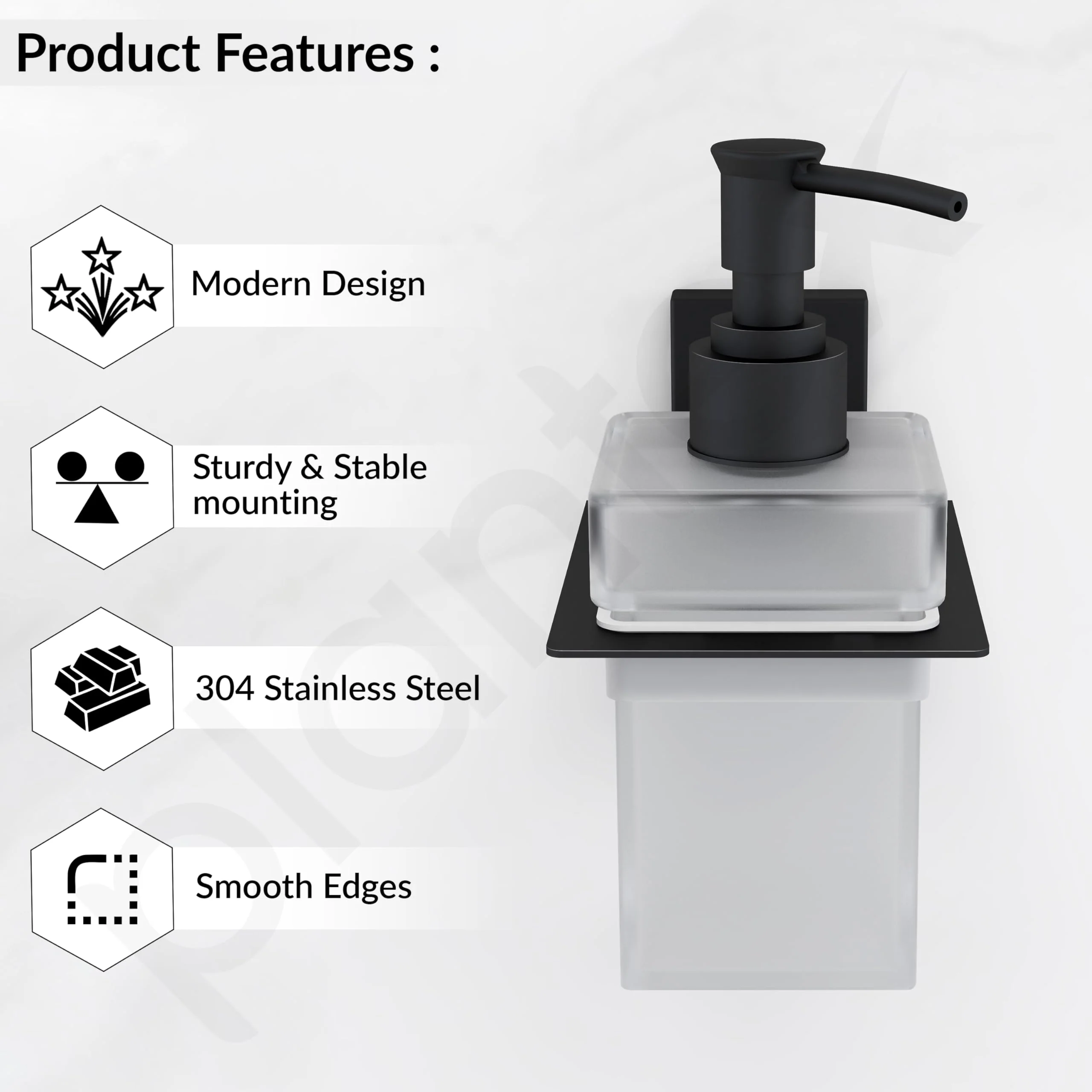 Plantex 304 Grade Stainless Steel Liquid Soap Dispenser for Bathroom/Frosted Glass Liquid Shampoo Dispenser/Hand wash Dispenser/Bathroom Accessories - Pack of 1 (Crystal, Black) - Image 2