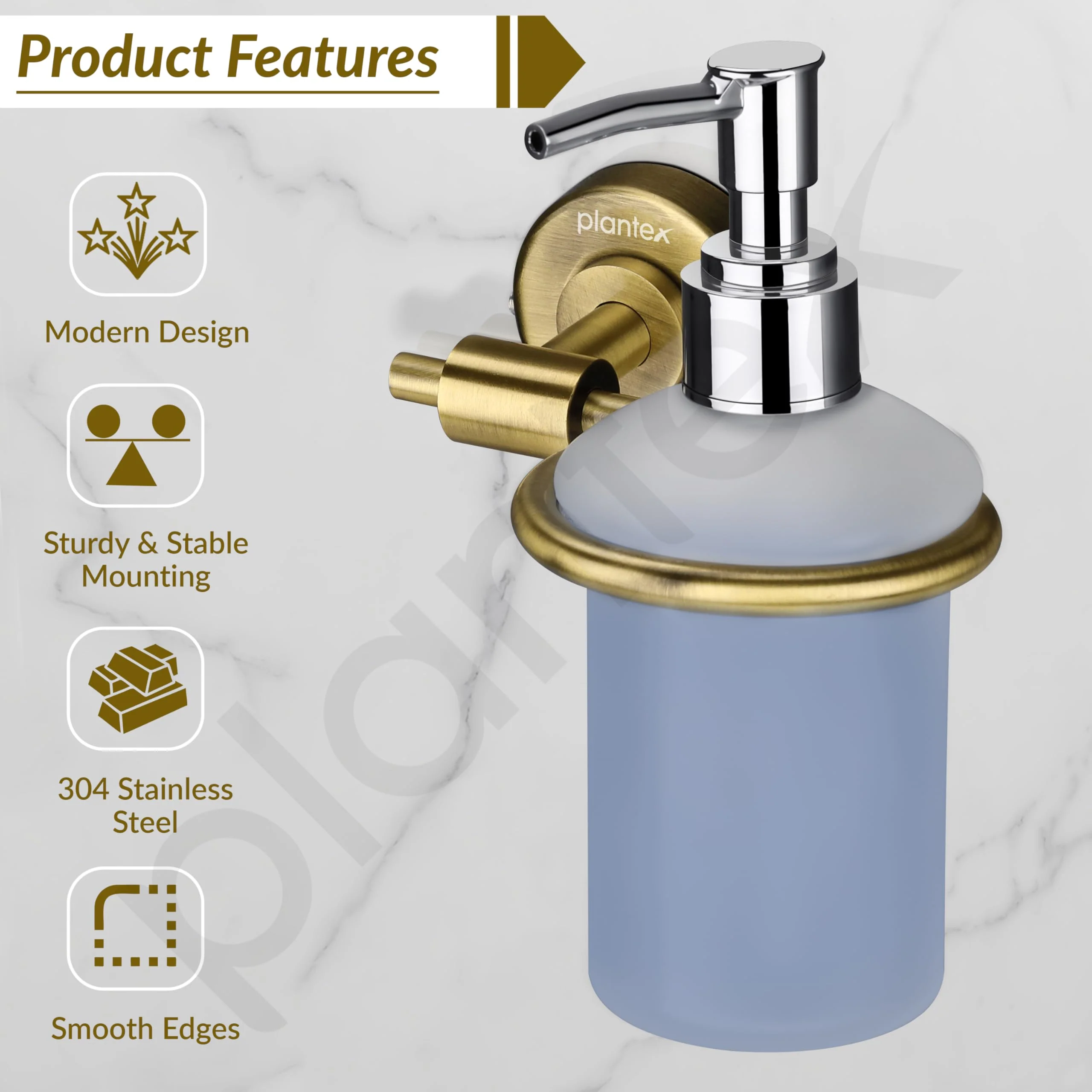 Plantex 304 Grade Stainless Steel Liquid Soap Dispenser/Shampoo Dispenser/Hand Wash Dispenser/Bathroom Accessories - Daizy (Antique) - Image 2
