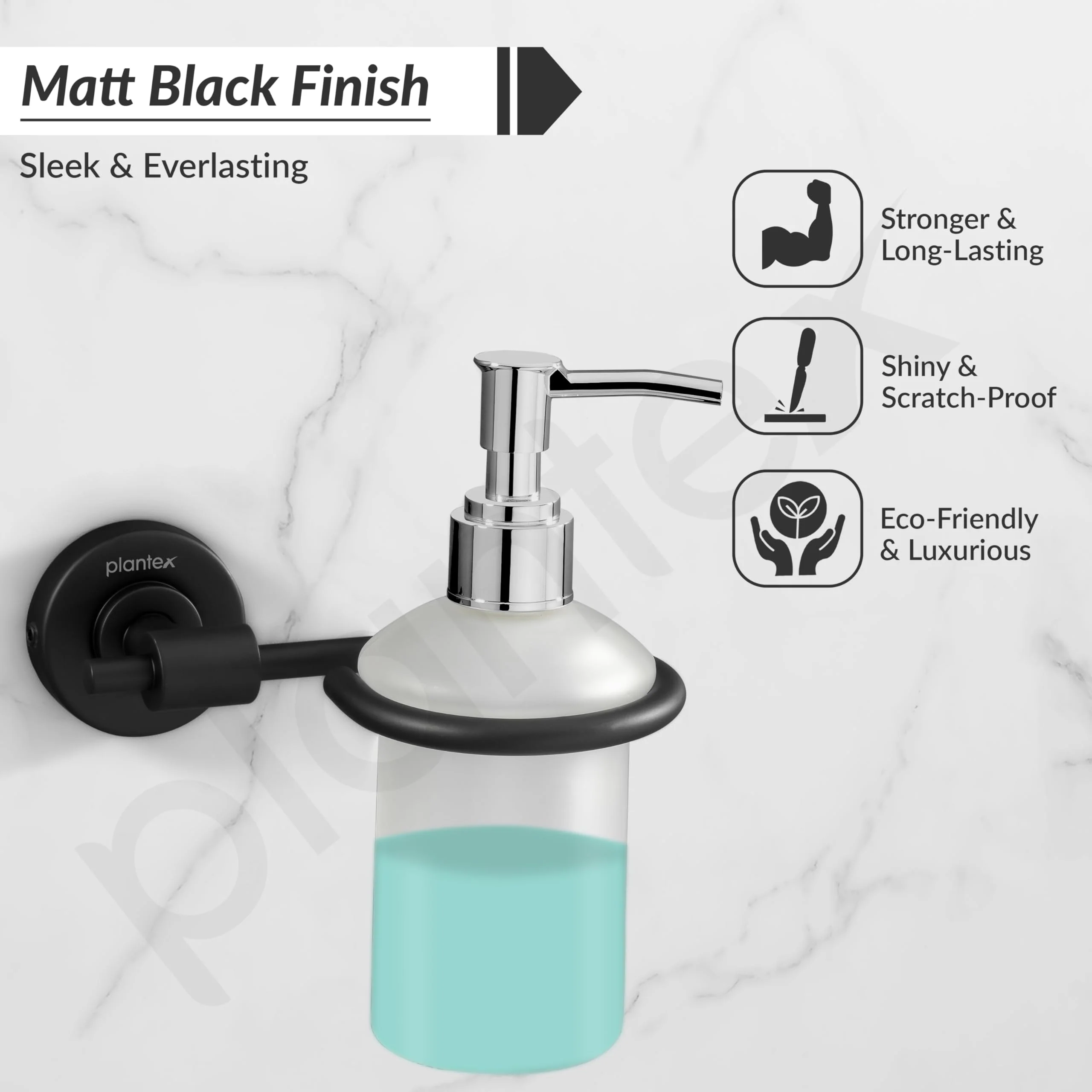 Plantex 304 Grade Stainless Steel Liquid Soap Dispenser/Shampoo Dispenser/Hand Wash Dispenser/Bathroom Accessories - Daizy (Black) - Image 3