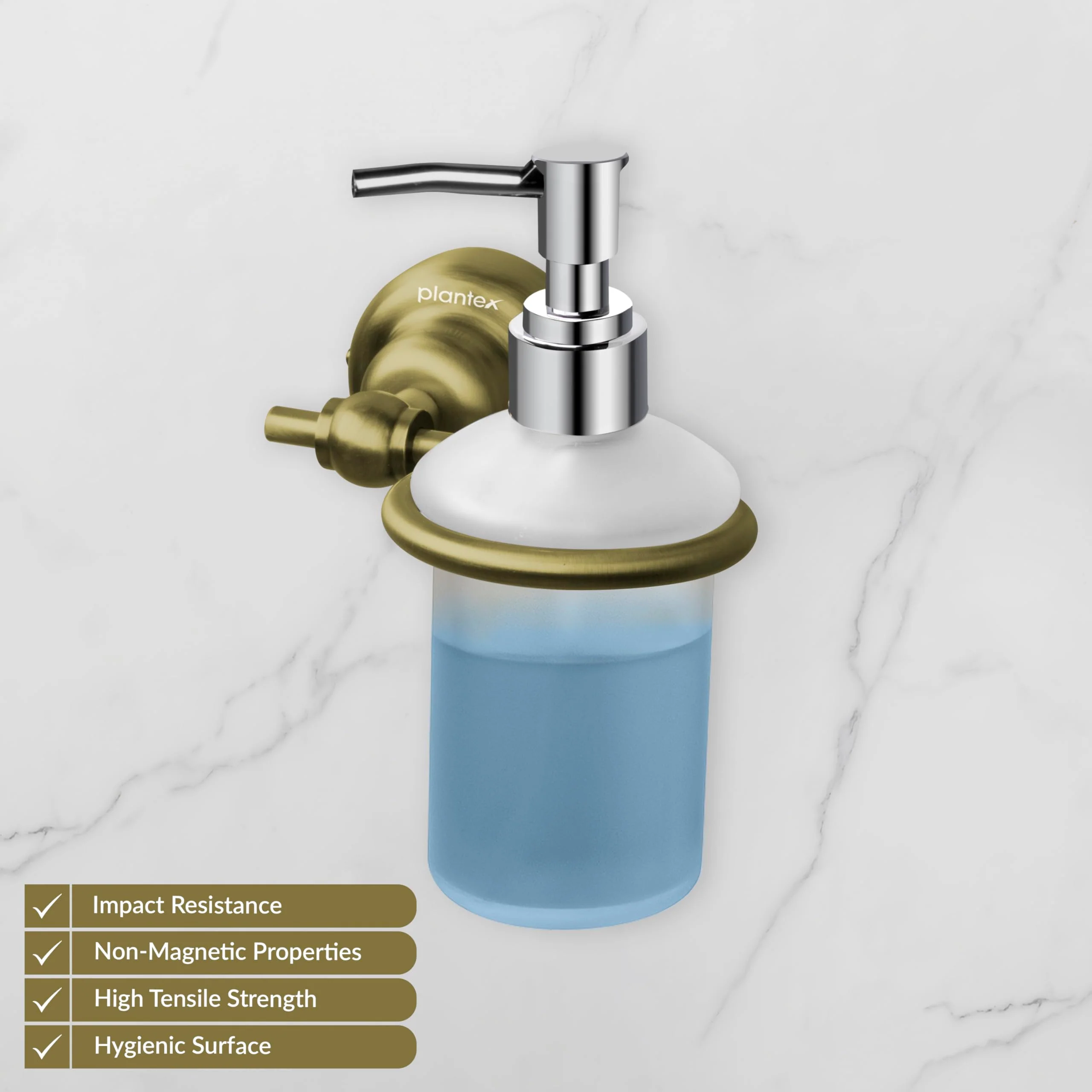 Plantex 304 Grade Stainless Steel Liquid Soap Dispenser/Shampoo Dispenser/Hand Wash Dispenser/Bathroom Accessories - Skyllo (Antique) - Image 2