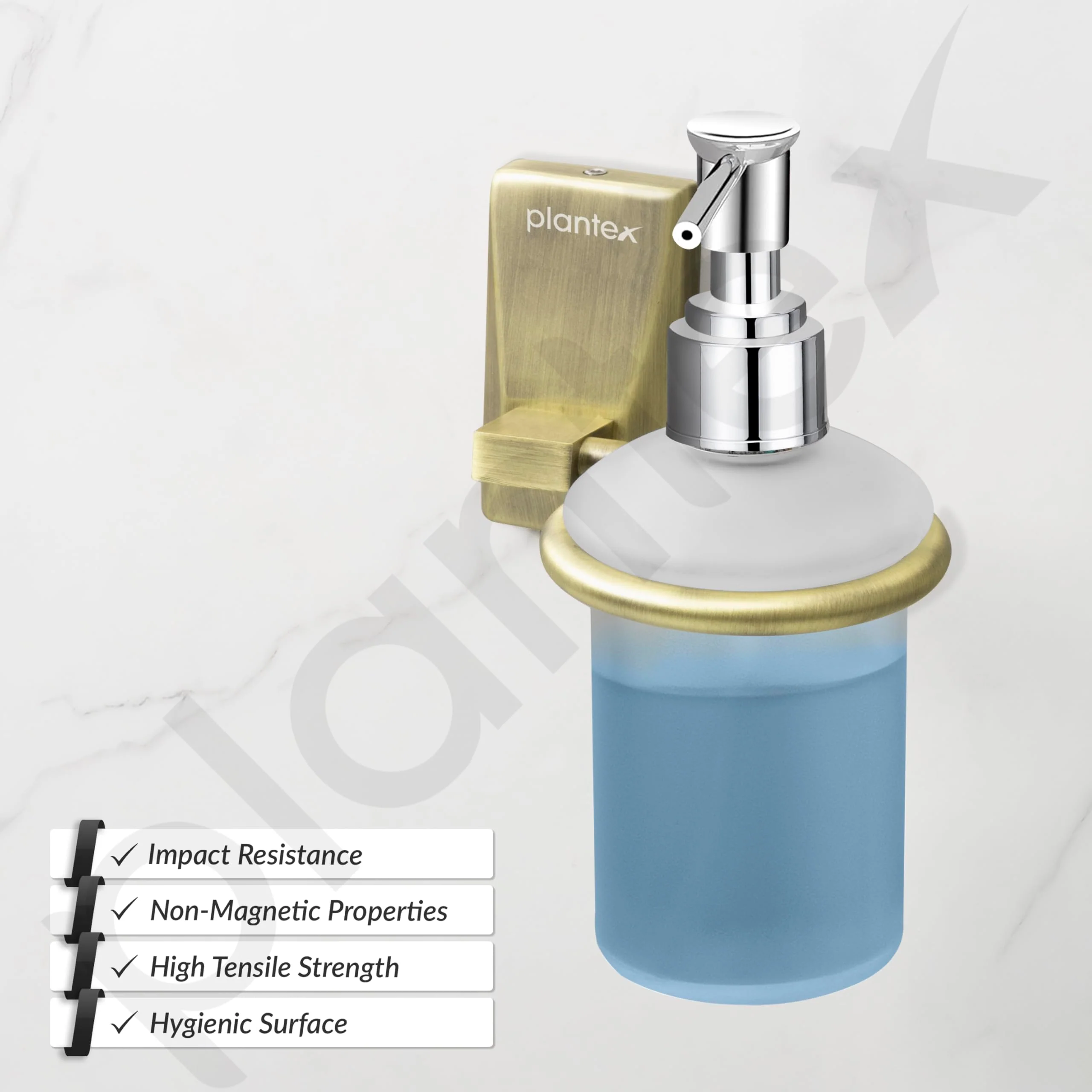 Plantex 304 Grade Stainless Steel Liquid Soap Dispenser/Shampoo Dispenser/Hand Wash Dispenser for Bathroom - Crystal (Brass Antique) - Image 2