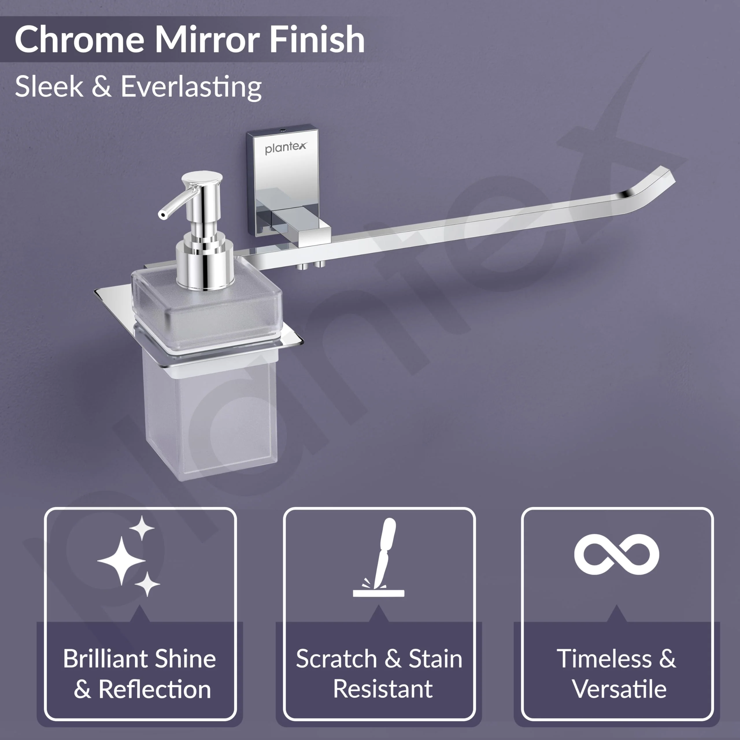 Plantex 304 Grade Stainless Steel Liquid Soap Dispenser/Shampoo Dispenser/Napkin Ring/Towel Holder for Bathroom/Bathroom Accessories - Crystal (1420-Chrome) - Image 5