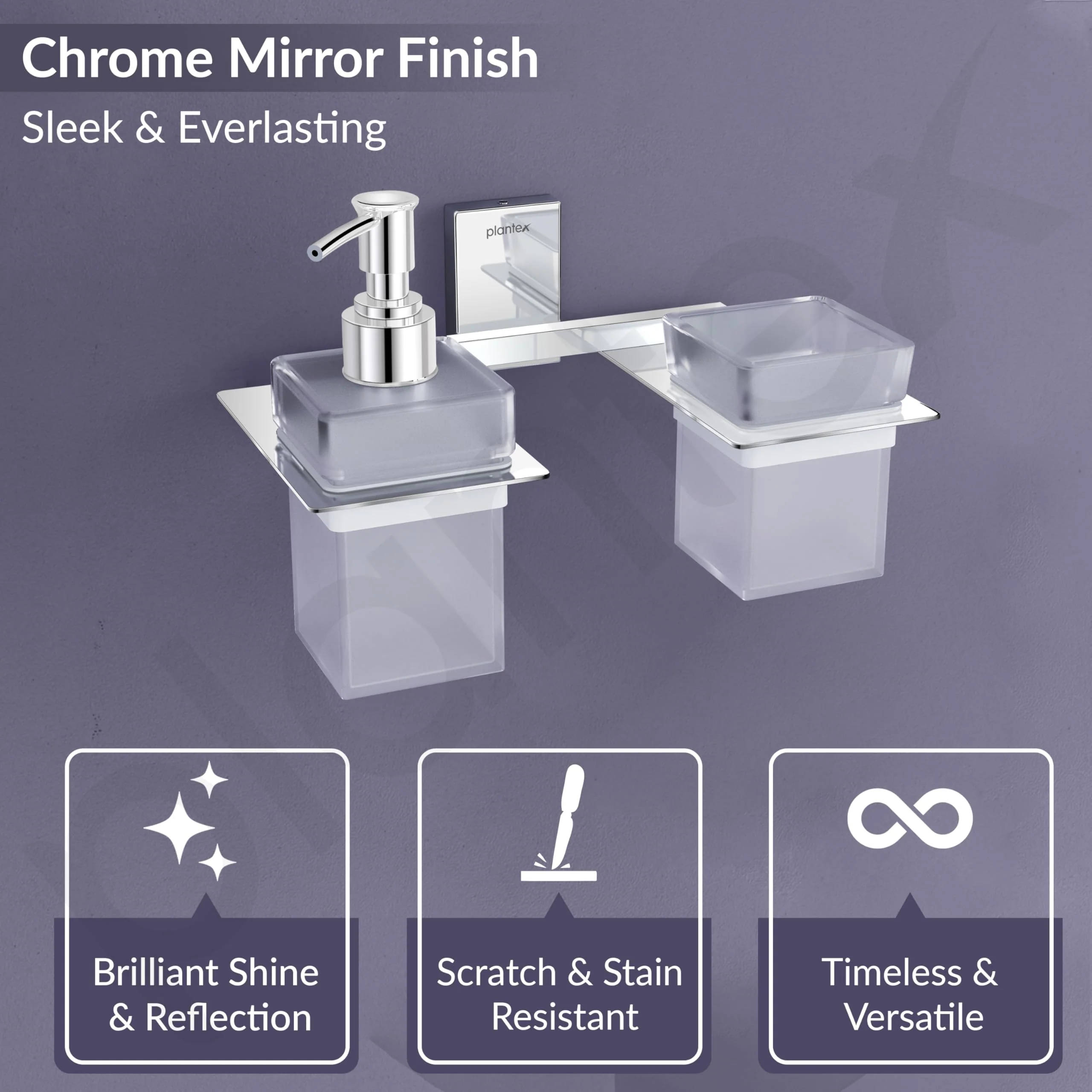 Plantex 304 Grade Stainless Steel Liquid Soap Dispenser/Tumbler Holder/Toothbrush Holder/Bathroom Accessories (Crystal - Chrome) - Image 5