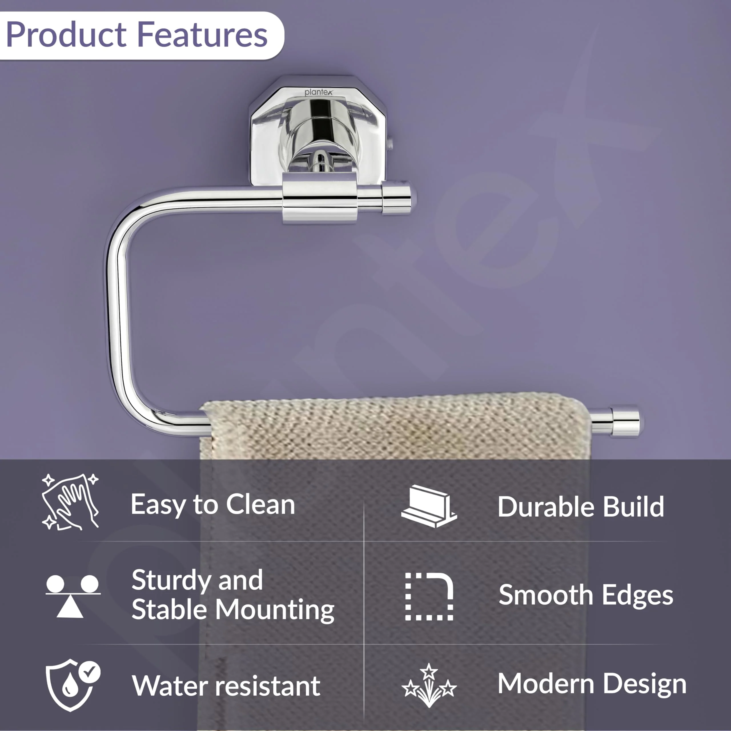 Plantex 304 Grade Stainless Steel Napkin Hanger for Wash Basin/Towel Holder for Bathroom/Napkin Ring for Kitchen/Bathroom Accessories - Nipron (Chrome) - Image 2