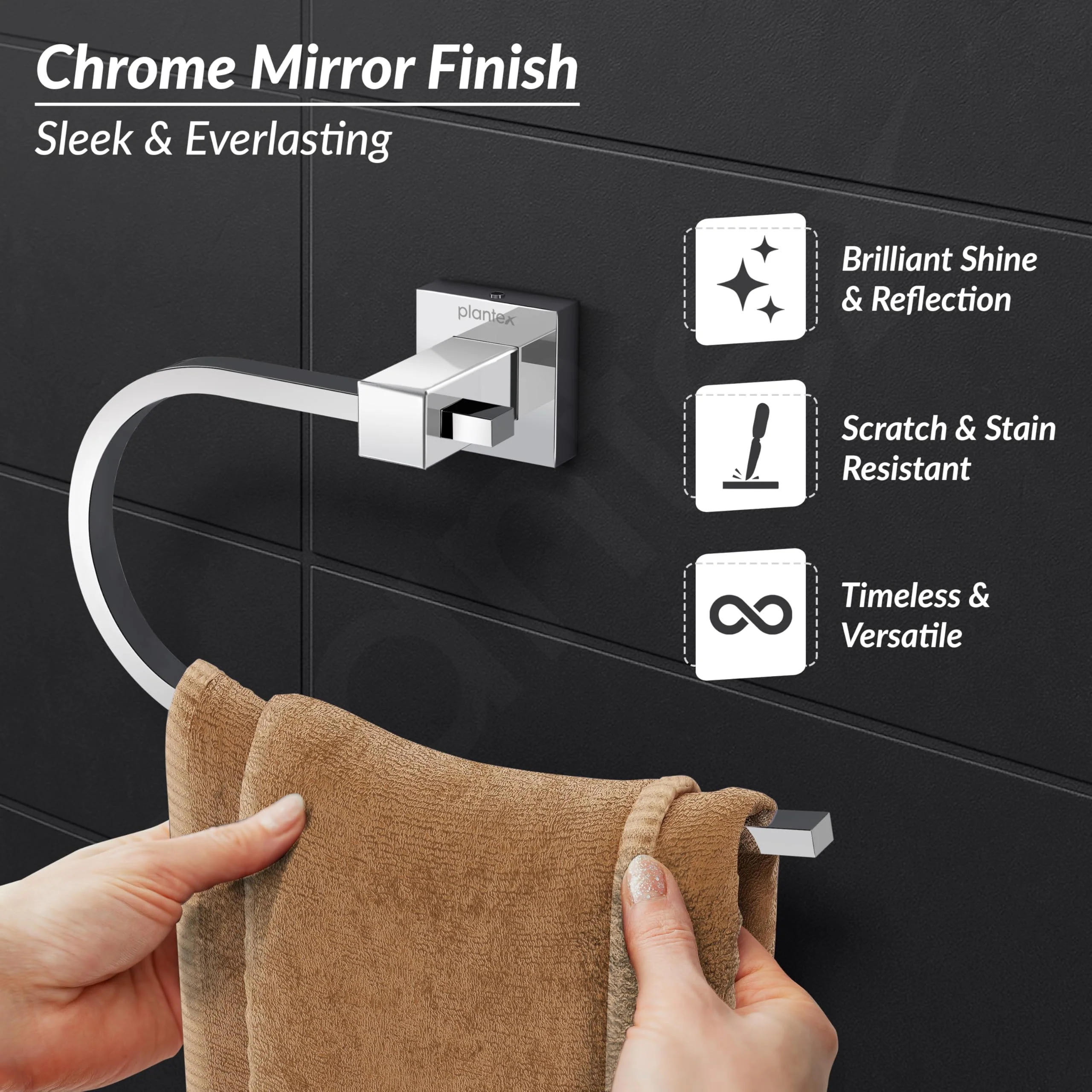 Plantex 304 Grade Stainless Steel Napkin Holder for Wash Basin/Hand Towel Holder/Hanger Bathroom Accessories - Splash (Chrome) - Image 5