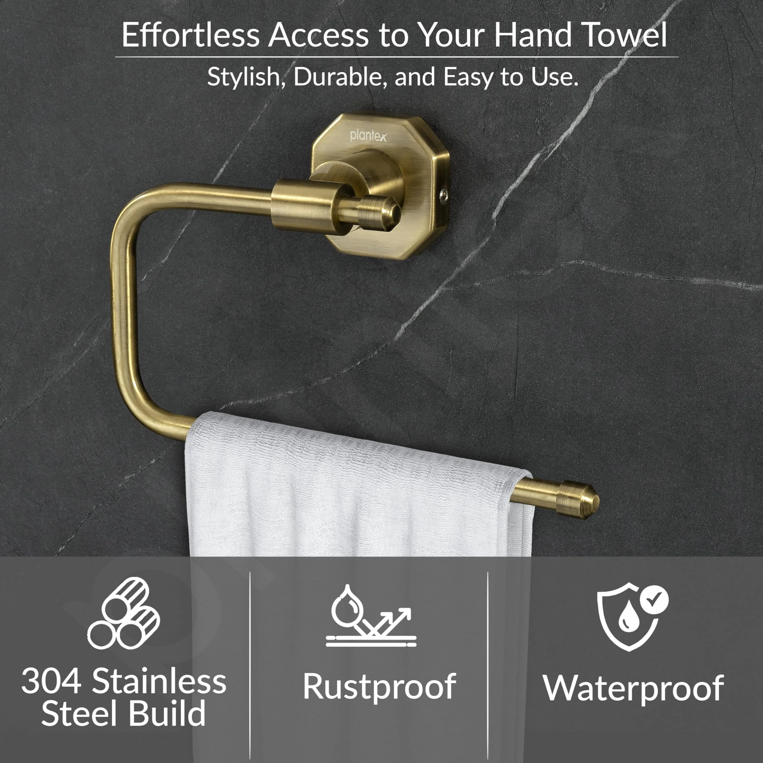 Plantex 304 Grade Stainless Steel Napkin Holder/Towel Hanger/Napkin Ring for Wash Basin/Towel Holder for Kitchen/Bathroom Accessories - Nipron (Brass Antique) - Image 3