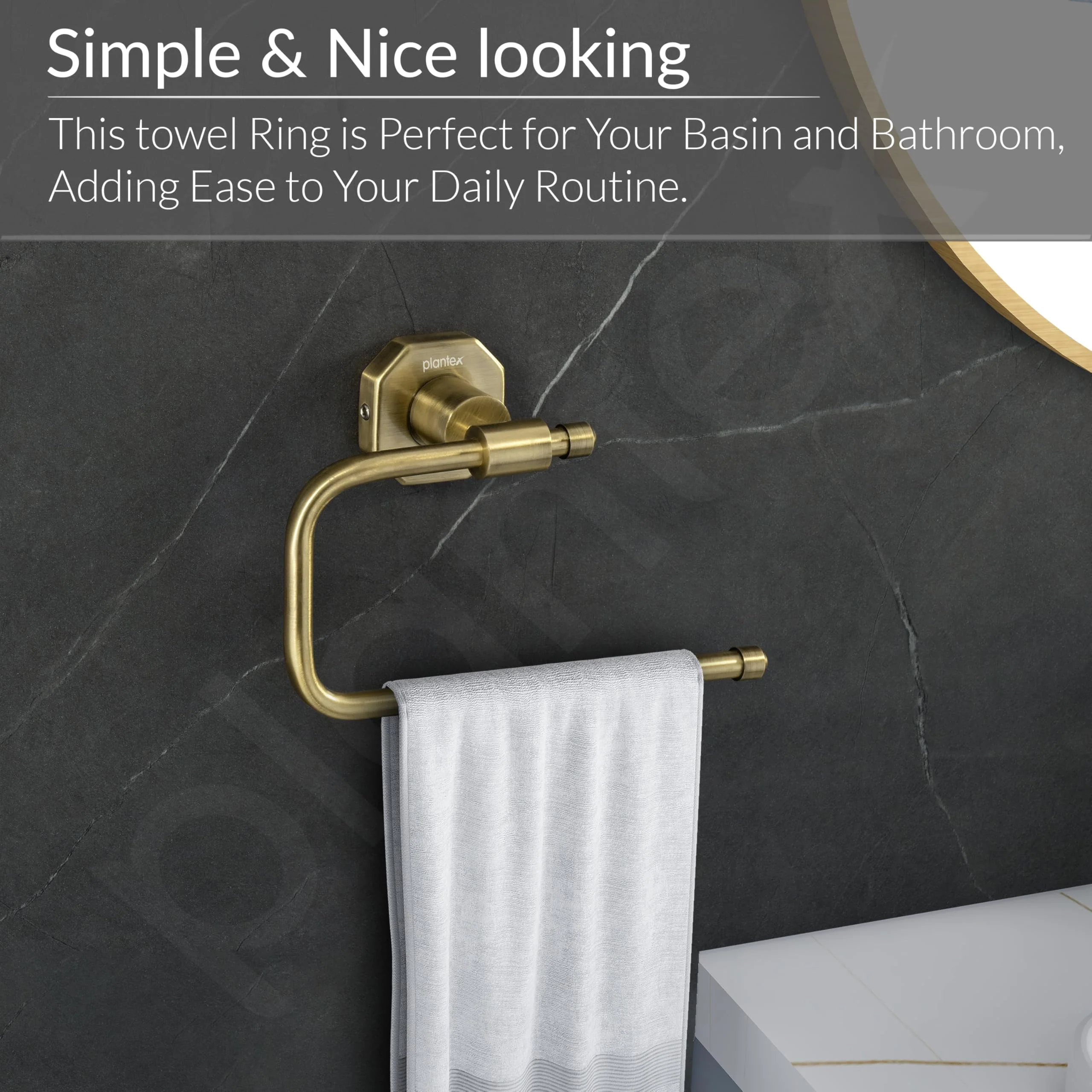 Plantex 304 Grade Stainless Steel Napkin Holder/Towel Hanger/Napkin Ring for Wash Basin/Towel Holder for Kitchen/Bathroom Accessories - Nipron (Brass Antique) - Image 4