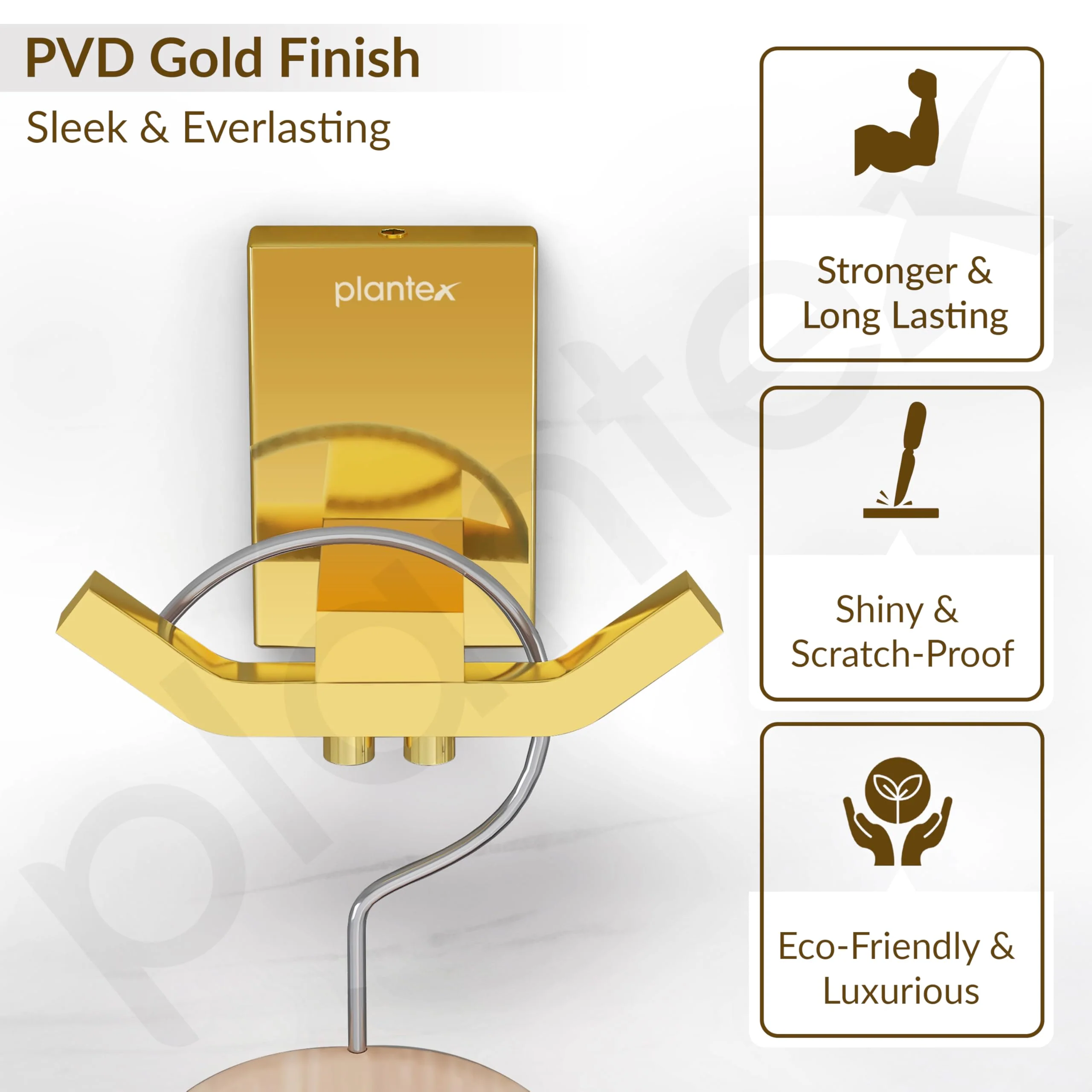 Plantex 304 Grade Stainless Steel Robe Hook/Cloth Towel Hanger/Door Hanger Hook/Bathroom Accessories - Pack of 1 (Crystal, PVD Gold) - Image 5