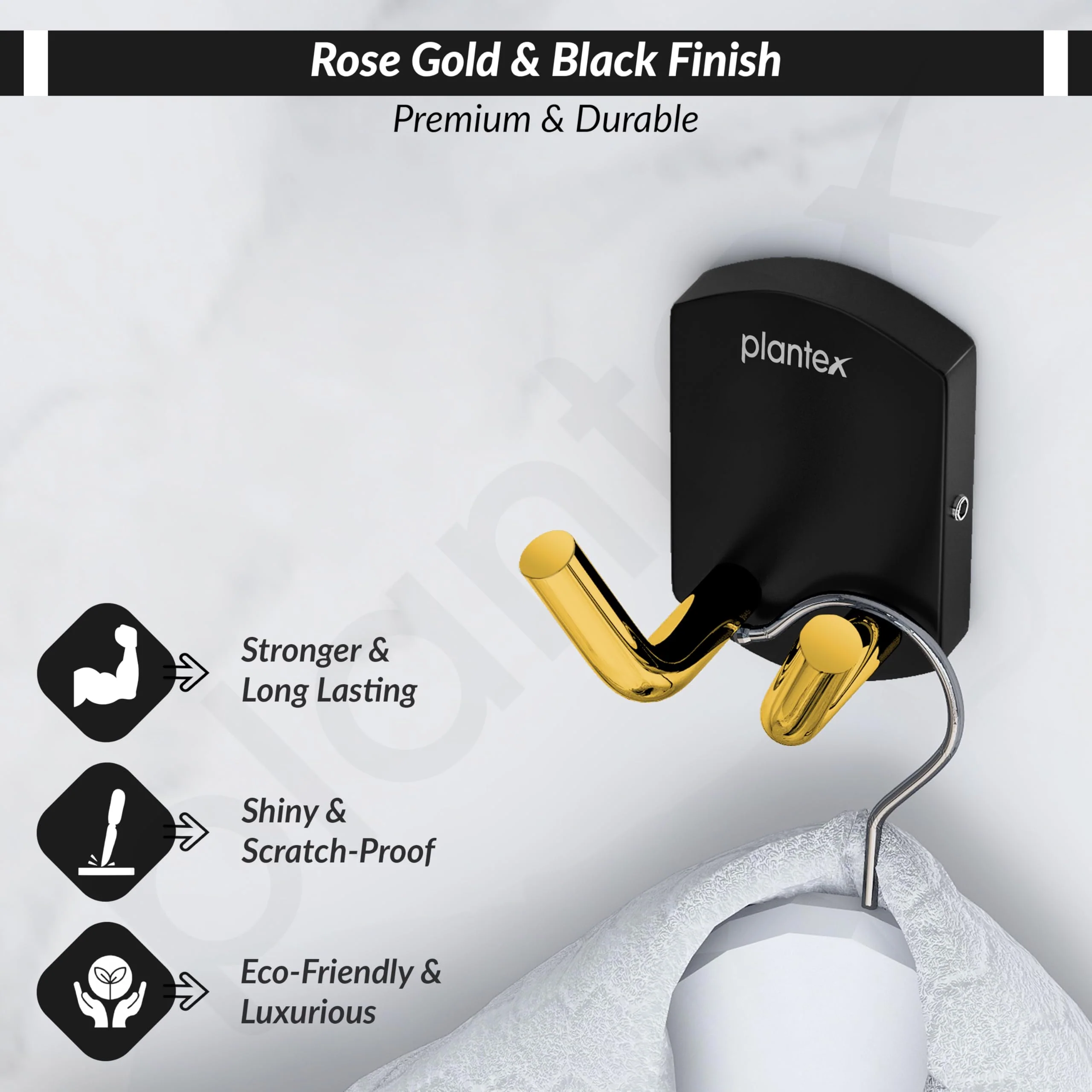 Plantex 304 Grade Stainless Steel Robe Hook/Cloth-Towel Hanger/Door Hanger-Hook/Bathroom Accessories - Pack of 1 (Parv-Gold & Black) - Image 4