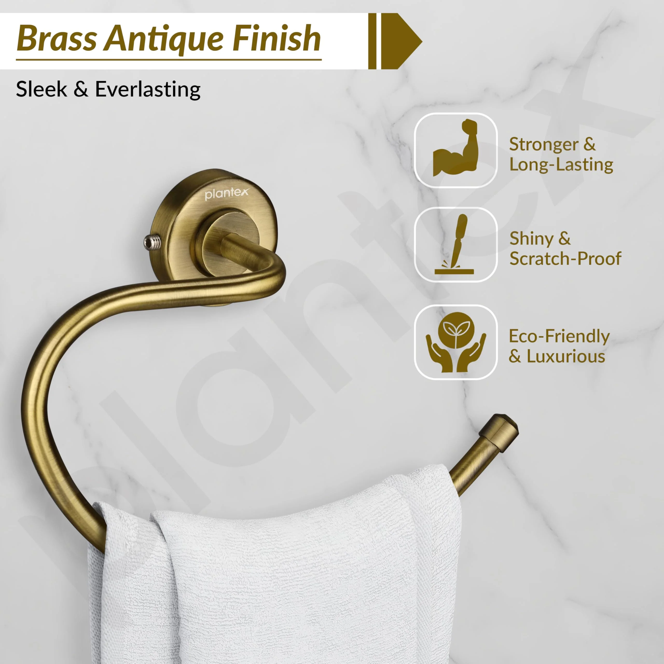 Plantex 304 Grade Stainless Steel Round Towel Holder for Washbasin/Bathroom/Towel Ring/Napkin Ring for Kitchen/Bathroom Accessories - Daizy (Antique) - Image 3