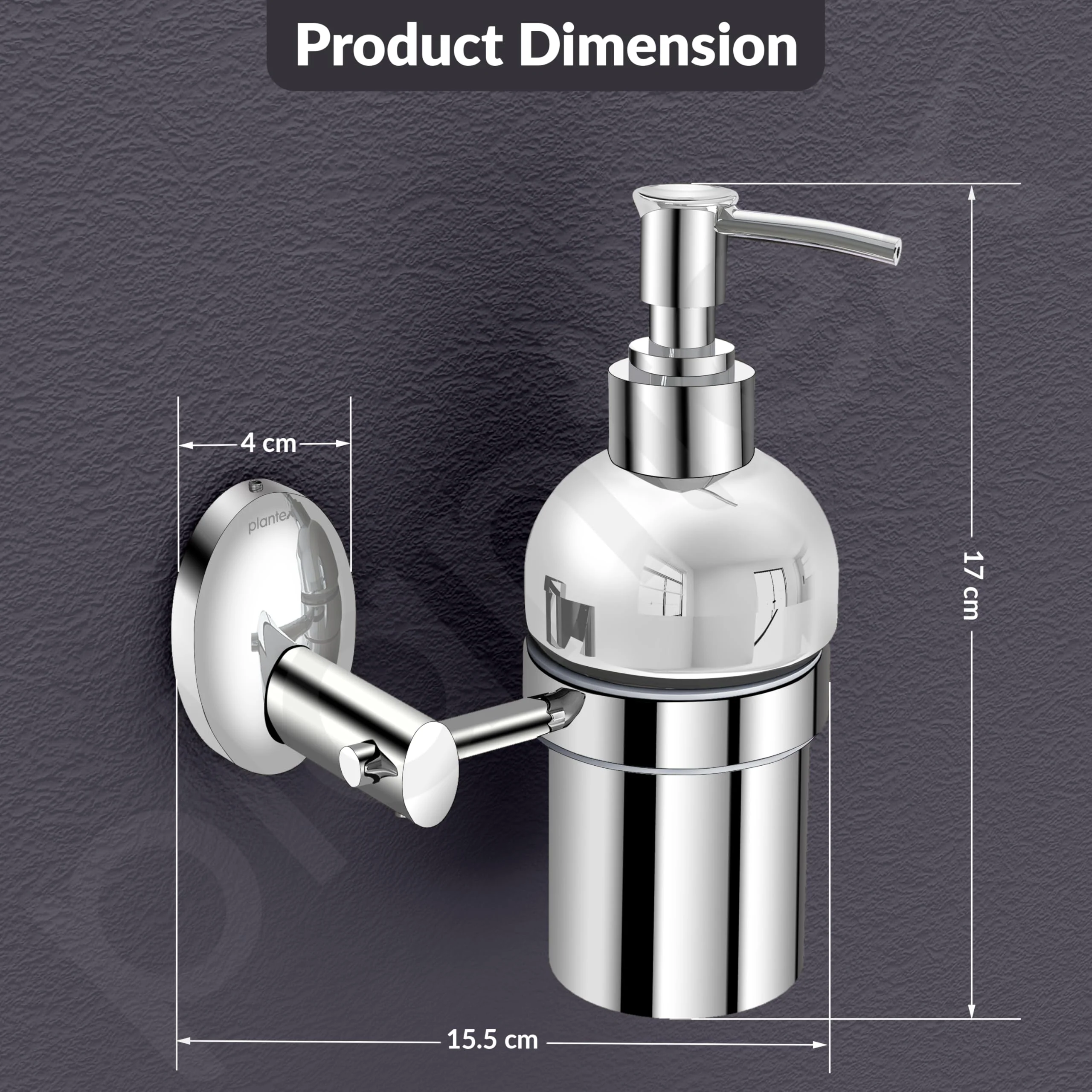Plantex 304 Grade Stainless Steel Silver Wash Basin Handwash Holder/Wall Mounted Dispenser/Bathroom Accessories - Oreva (Chrome) - Image 3