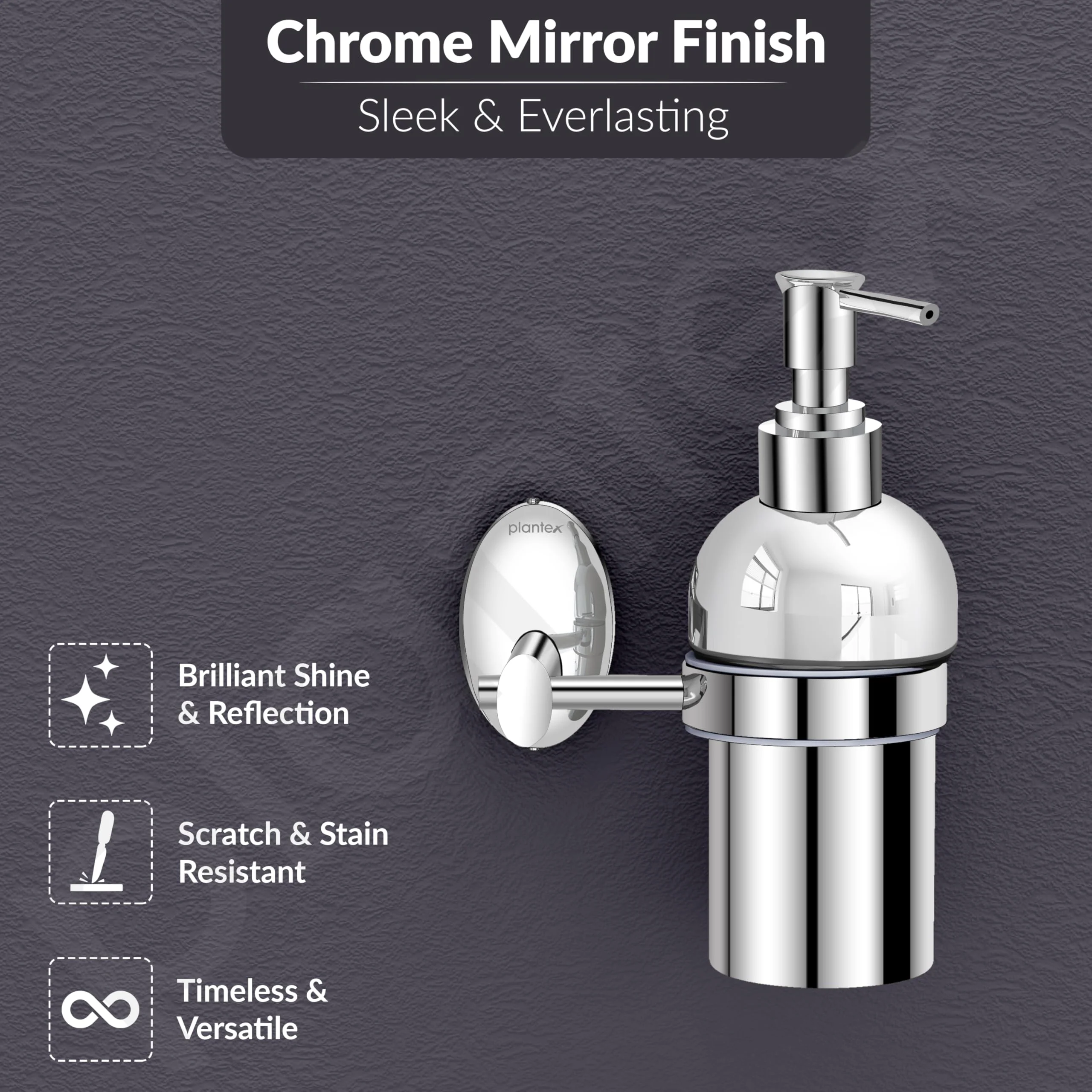 Plantex 304 Grade Stainless Steel Silver Wash Basin Handwash Holder/Wall Mounted Dispenser/Bathroom Accessories - Oreva (Chrome) - Image 5