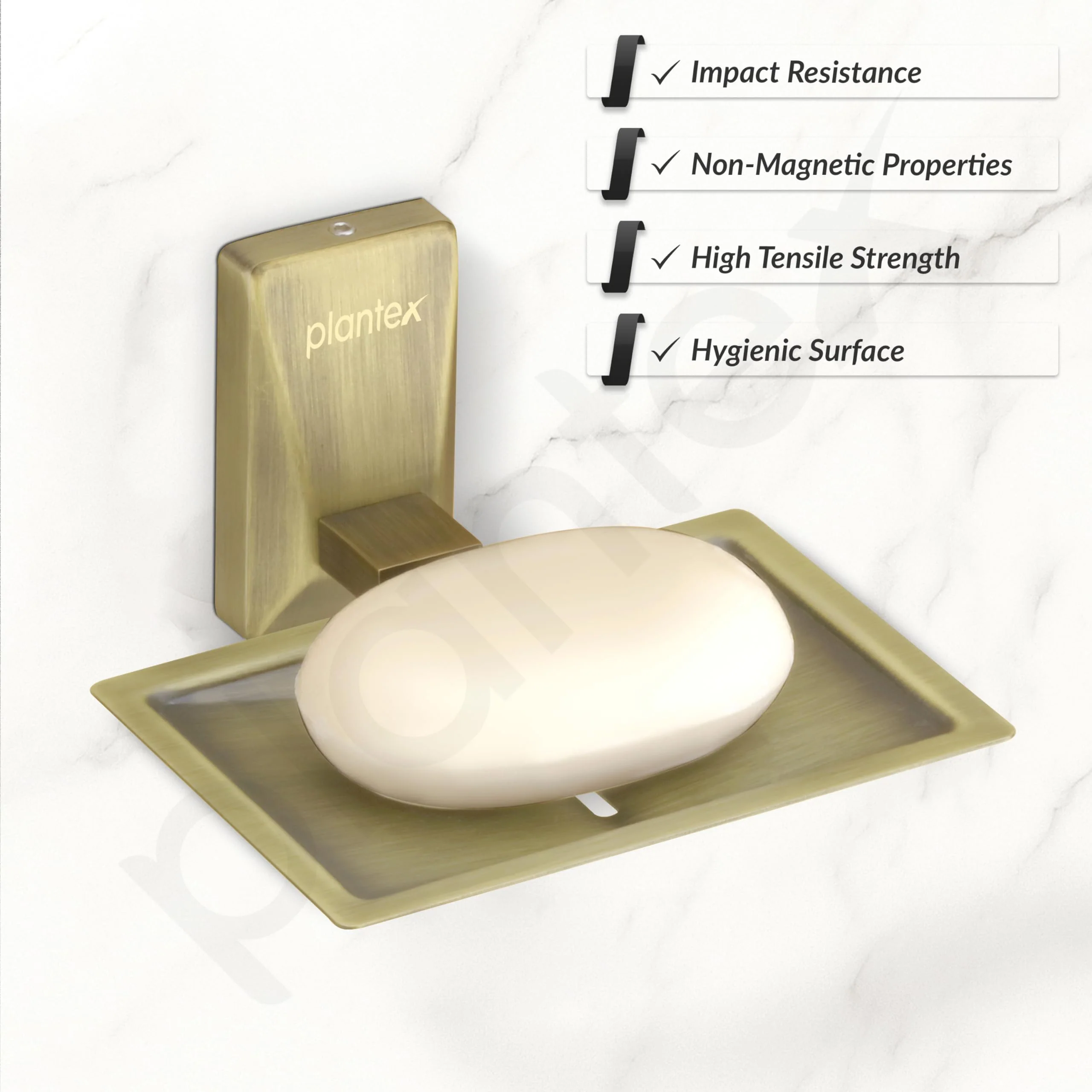 Plantex 304 Grade Stainless Steel Single Soap Dish/Soap Stand/Soap Case/Soap Storage for Bathroom - Crystal (Brass Antique) - Image 2