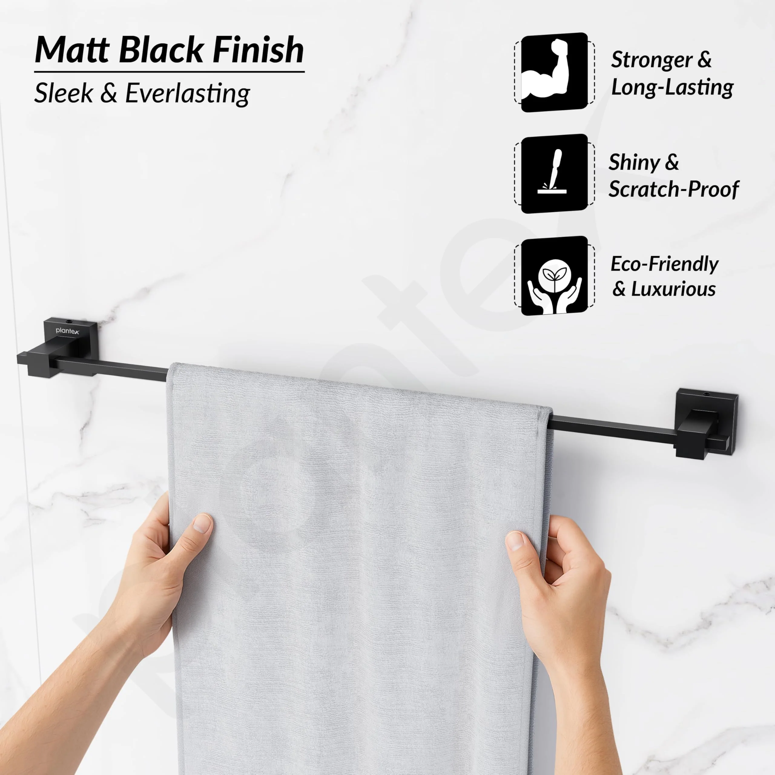 Plantex 304 Grade Stainless Steel Single Towel Rod for Bathroom/Hand Towel Hanger/Towel Holder/Bathroom Accessories - Splash (24-inch) Black - Image 5