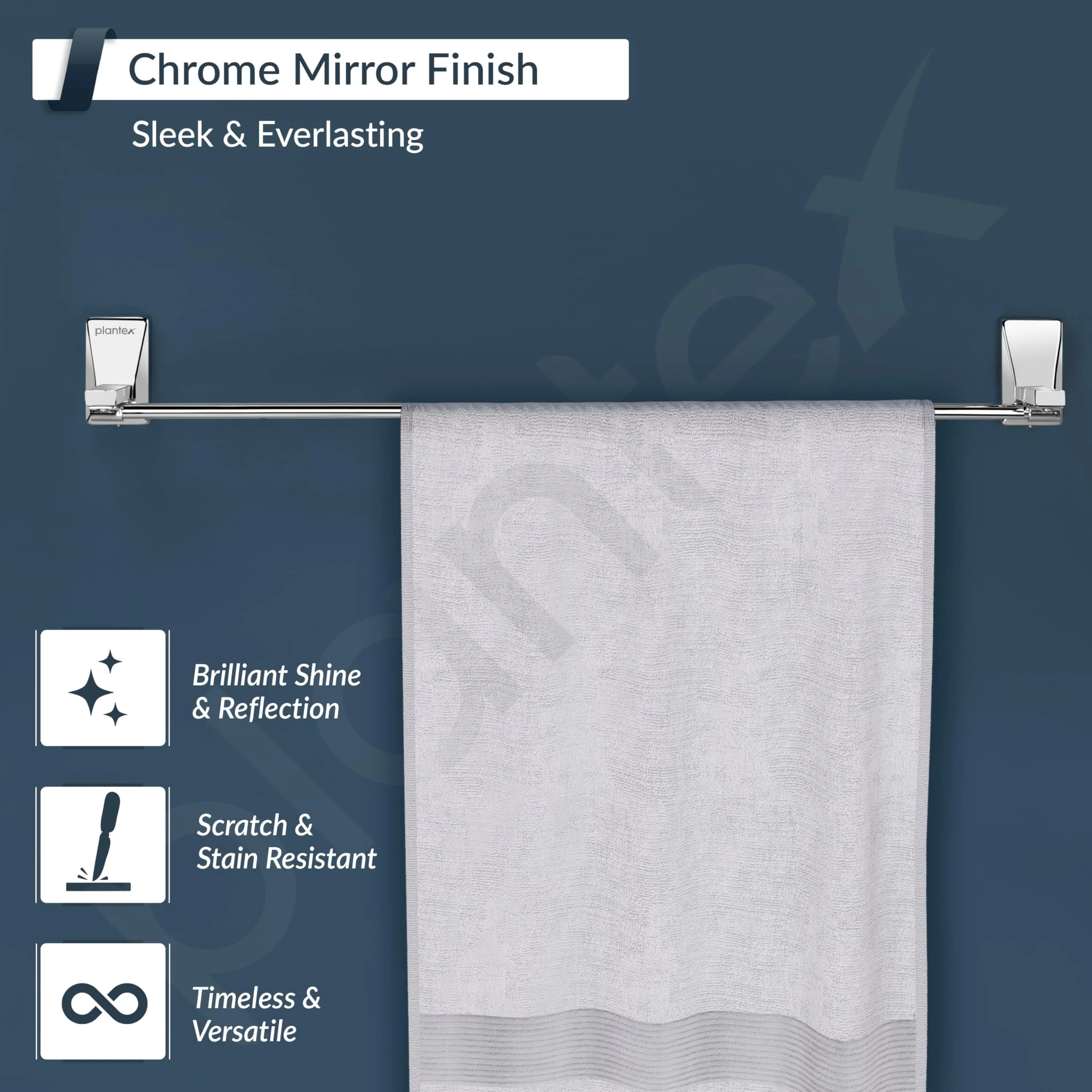 Plantex 304 Grade Stainless Steel Single Towel Rod/Towel Holder for Bathroom/Towel Rack/Bathroom Accessories, Crystal (24-inch) Chrome - Image 5