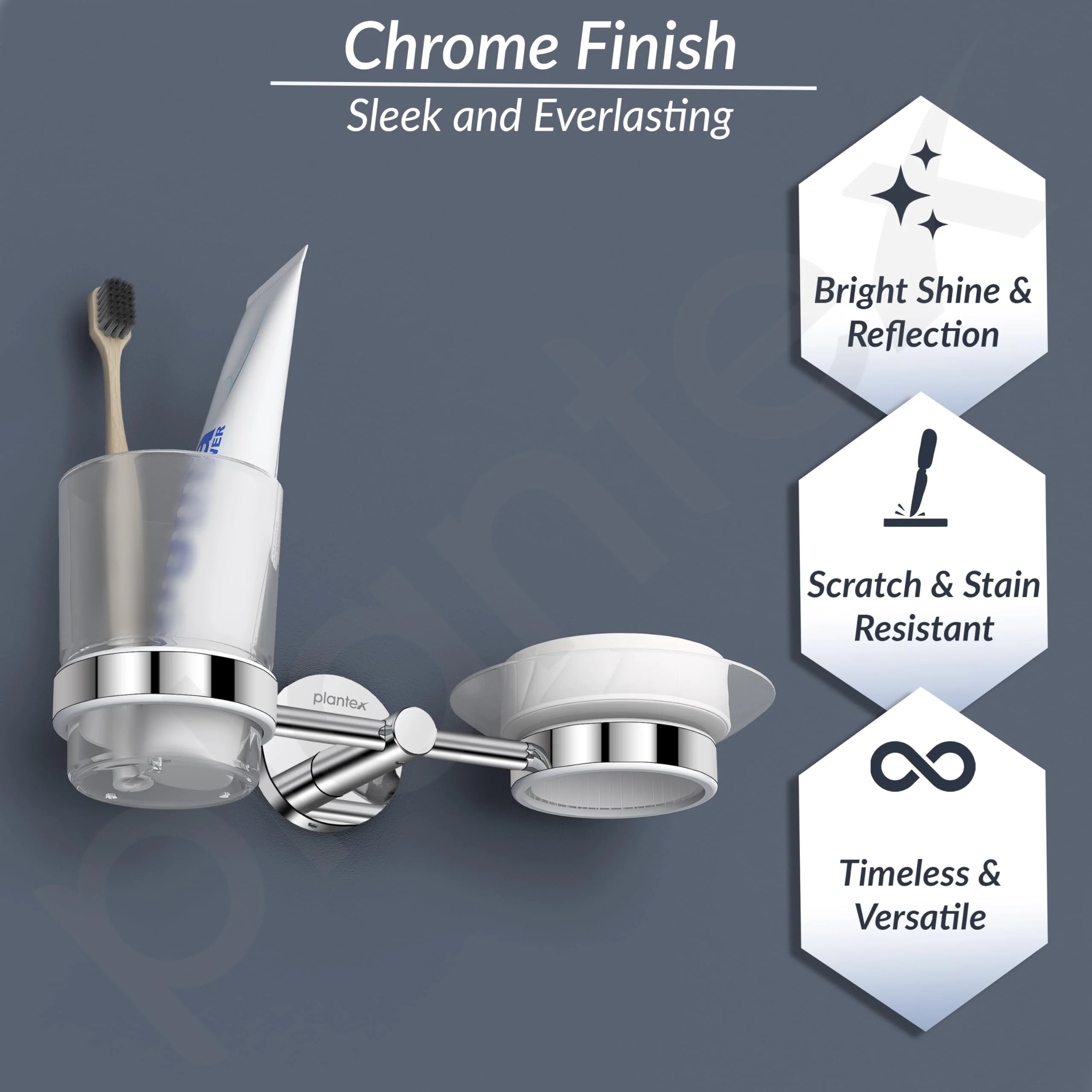 Plantex 304 Grade Stainless Steel Soap and Brush Holder Stand for Bathroom and Wash Basin/Bathroom Accessories - Oreo (Chrome) - Image 5