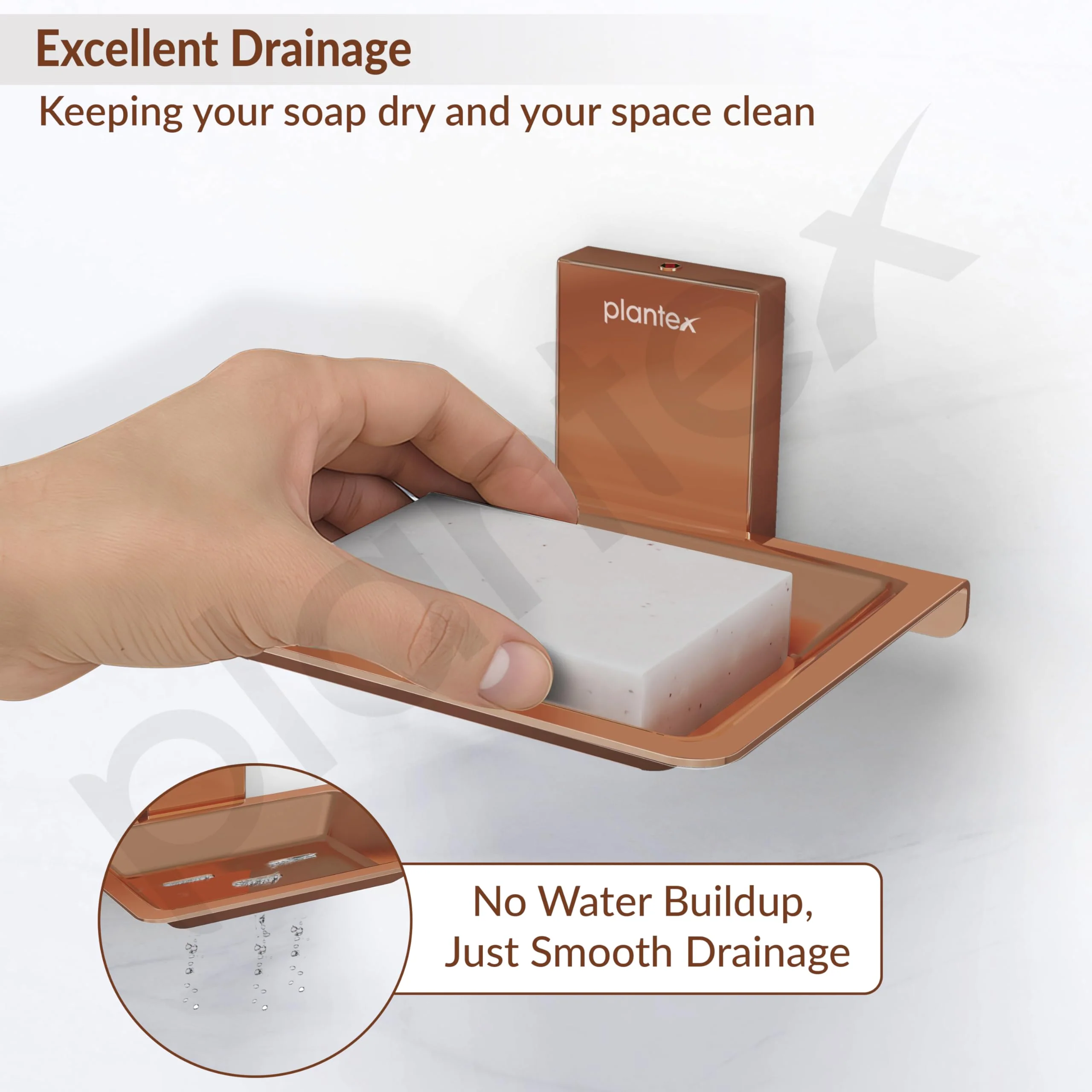Plantex 304 Grade Stainless Steel Soap Dish/Soap Holder/Soap Stand/Soap Case/Soap Storage for Bathroom/Bathroom Accessories - Crystal (PVD Rose Gold) - Image 7