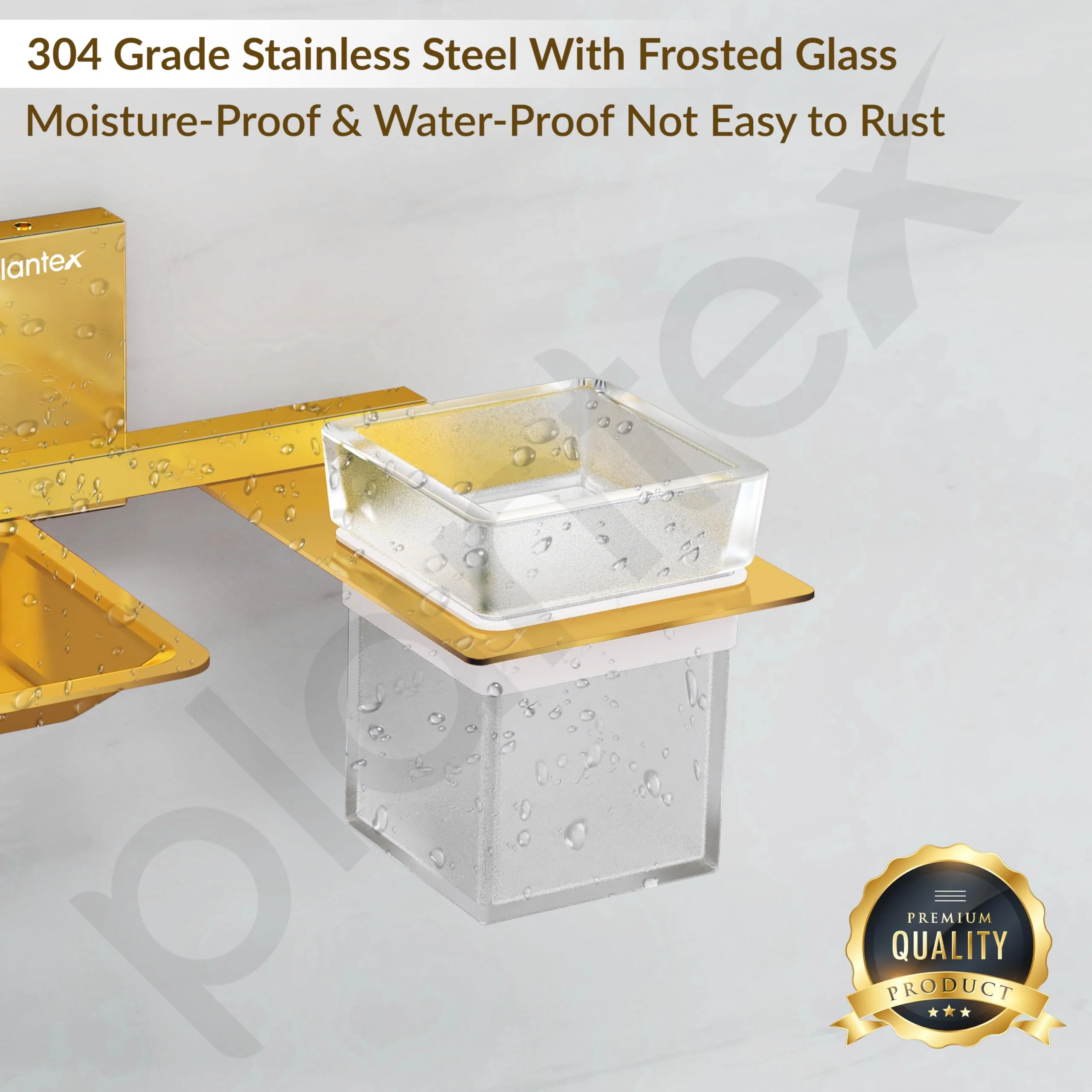 Plantex 304 Grade Stainless Steel Soap Dish with Glass Toothbrush Holder/Soap Stand/Soap Case with Tumbler/Bathroom Accessories - Pack of 1 (Crystal, PVD Gold) - Image 4