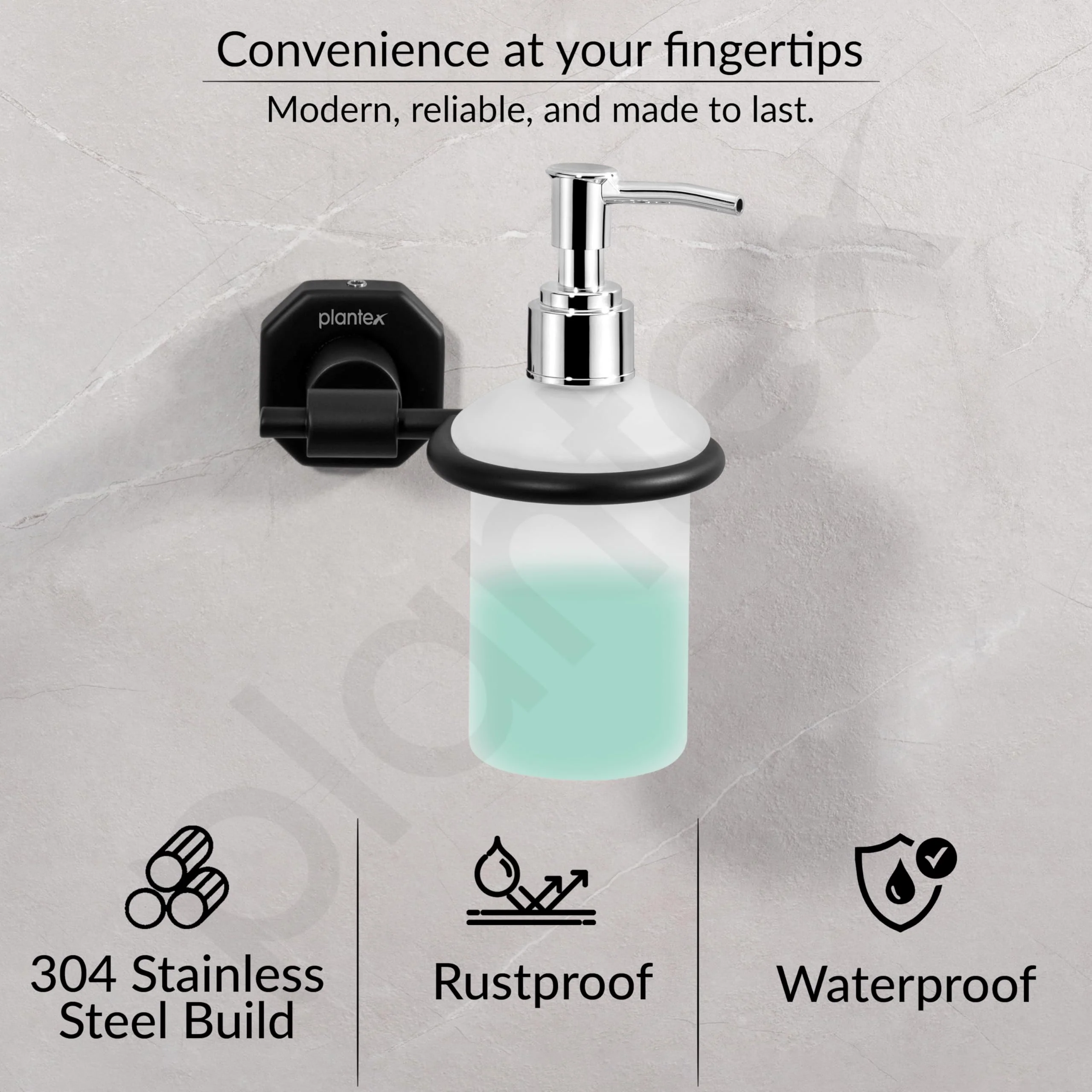 Plantex 304 Grade Stainless Steel Soap Dispenser for Bathroom/Liquid Dispenser for Kitchen/Shampoo Dispenser/Bathroom Accessories - Nipron (Black) - Image 2