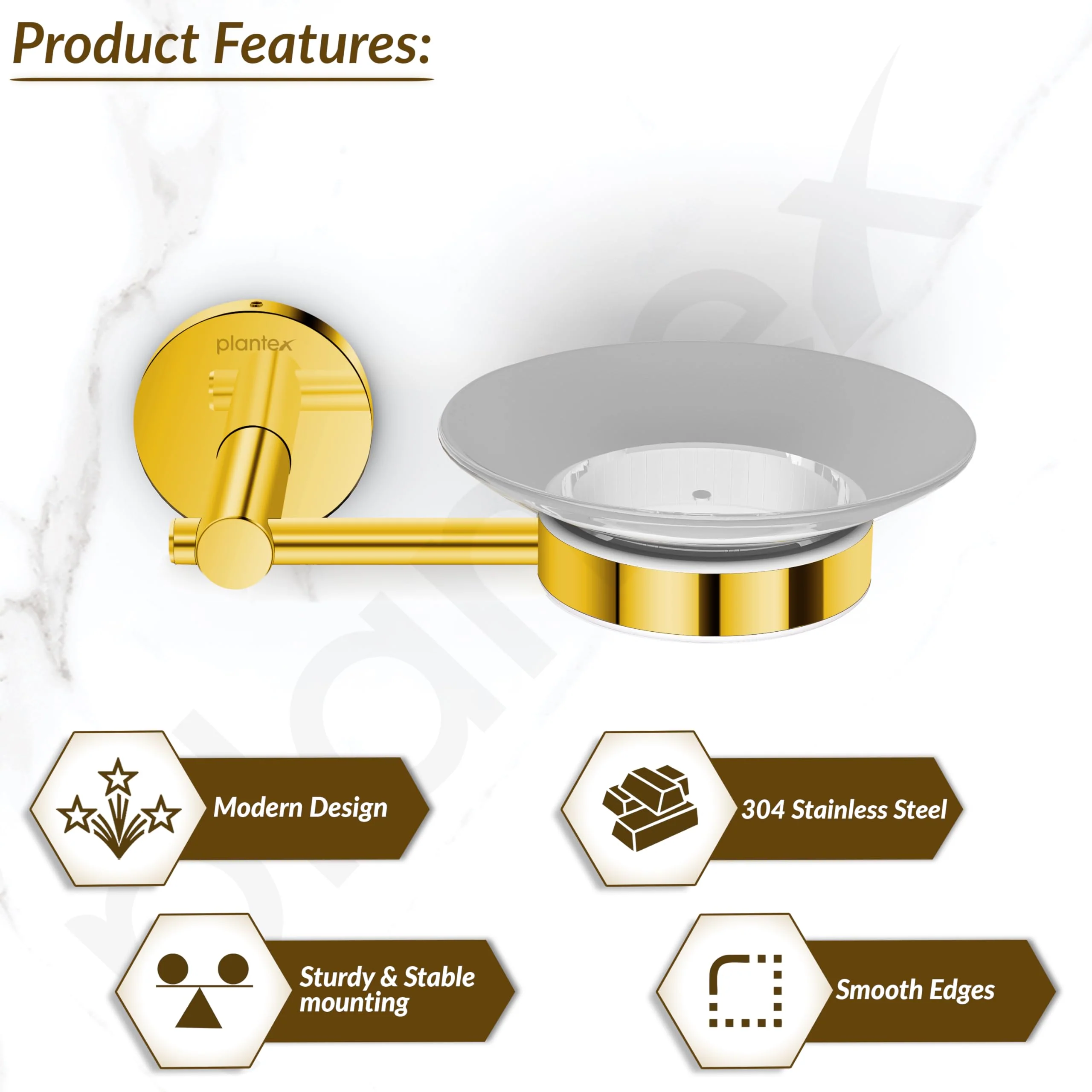 Plantex 304 Grade Stainless Steel Soap Holder for Bathroom/Soap Stand/Soap Dish/Bathroom Accessories - Oreo (Gold) - Image 2