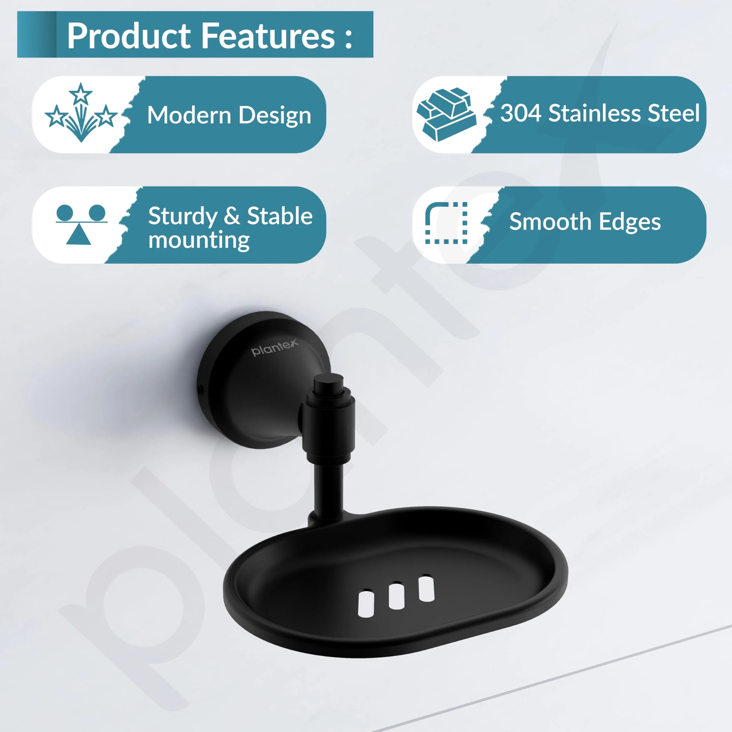 Plantex 304 Grade Stainless Steel Soap Holder/Stand for Bathroom and Wash Basin Bathroom Accessories - Niko (Black) - Image 2