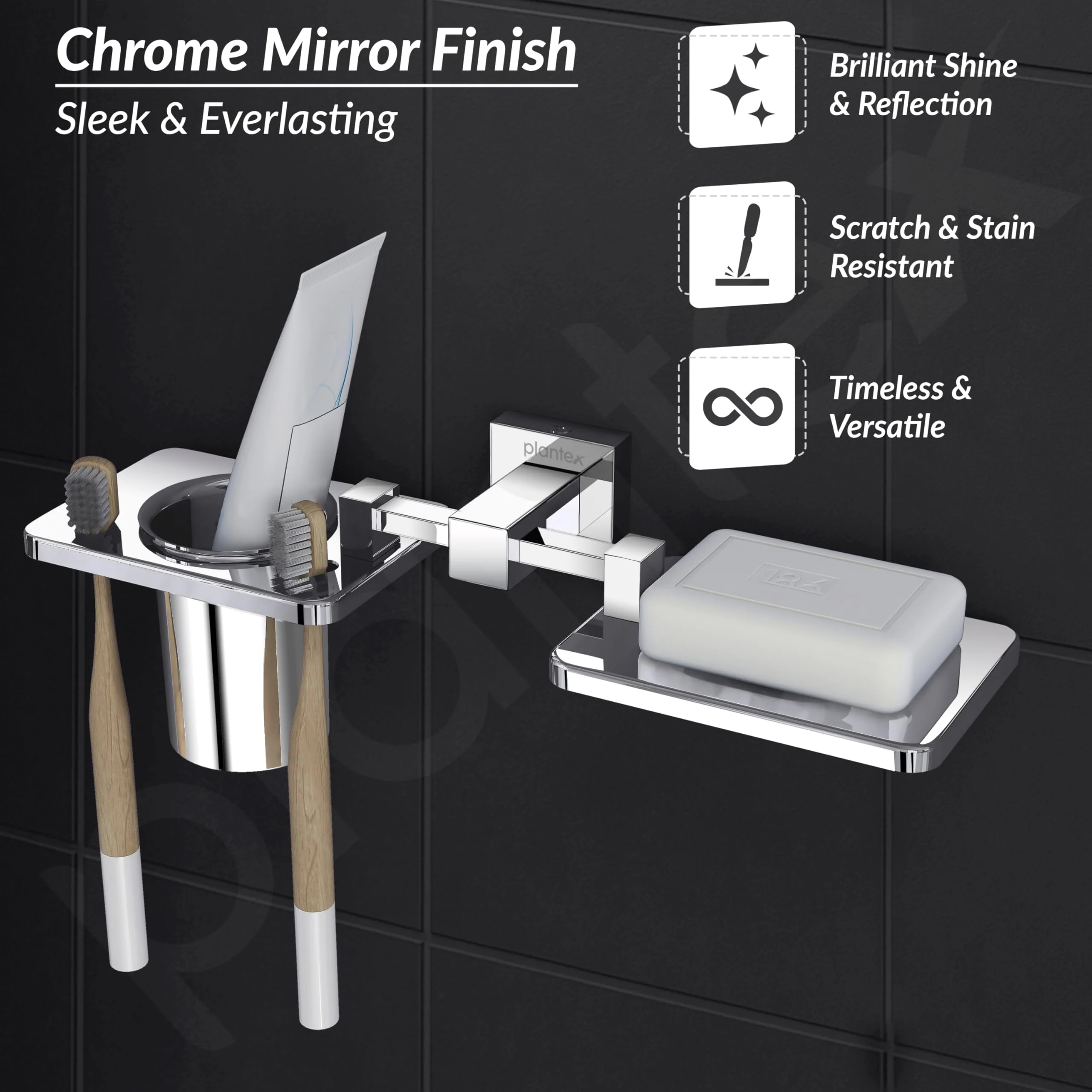 Plantex 304 Grade Stainless Steel Splash Soap and Brush Holder/Soap Dish/Toothbrush Holder/Bathroom Accessories - Chrome - Image 5