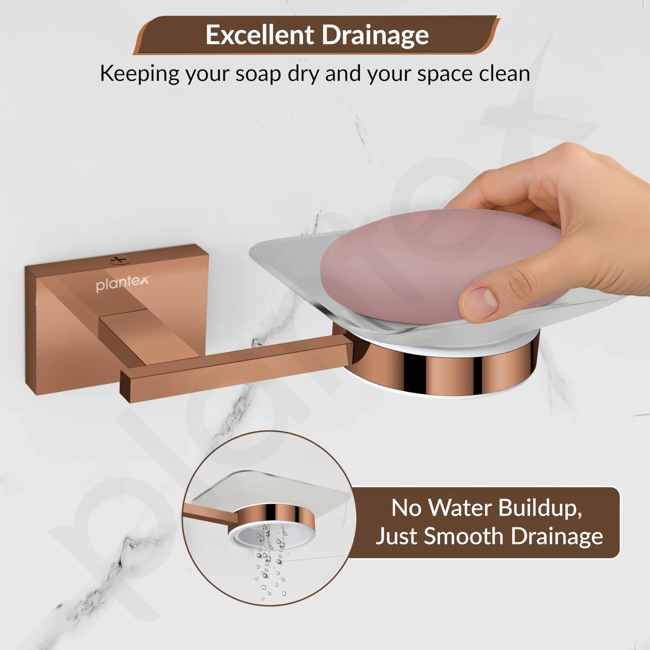 Plantex 304 Grade Stainless Steel Square Shape Wall Mounted Soap Holder/Soap Stand/Soap Case/Bathroom Accessories - Benz (Rose Gold) - Image 6