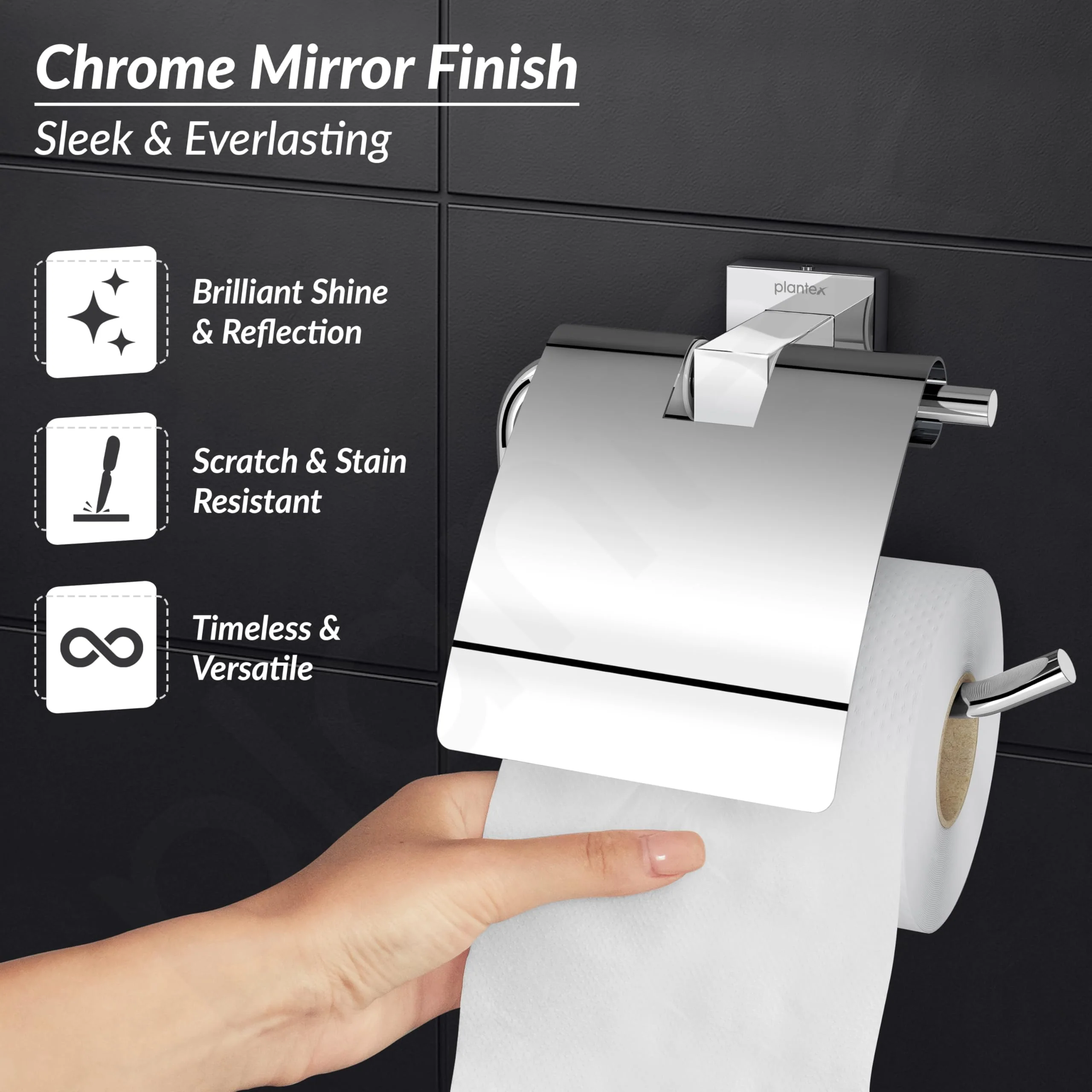 Plantex 304 Grade Stainless Steel Tissue Paper Holder/Toilet Paper Roll Holder/Toilet Paper Holder for Bathroom Accessories - Splash (Chrome) - Image 5