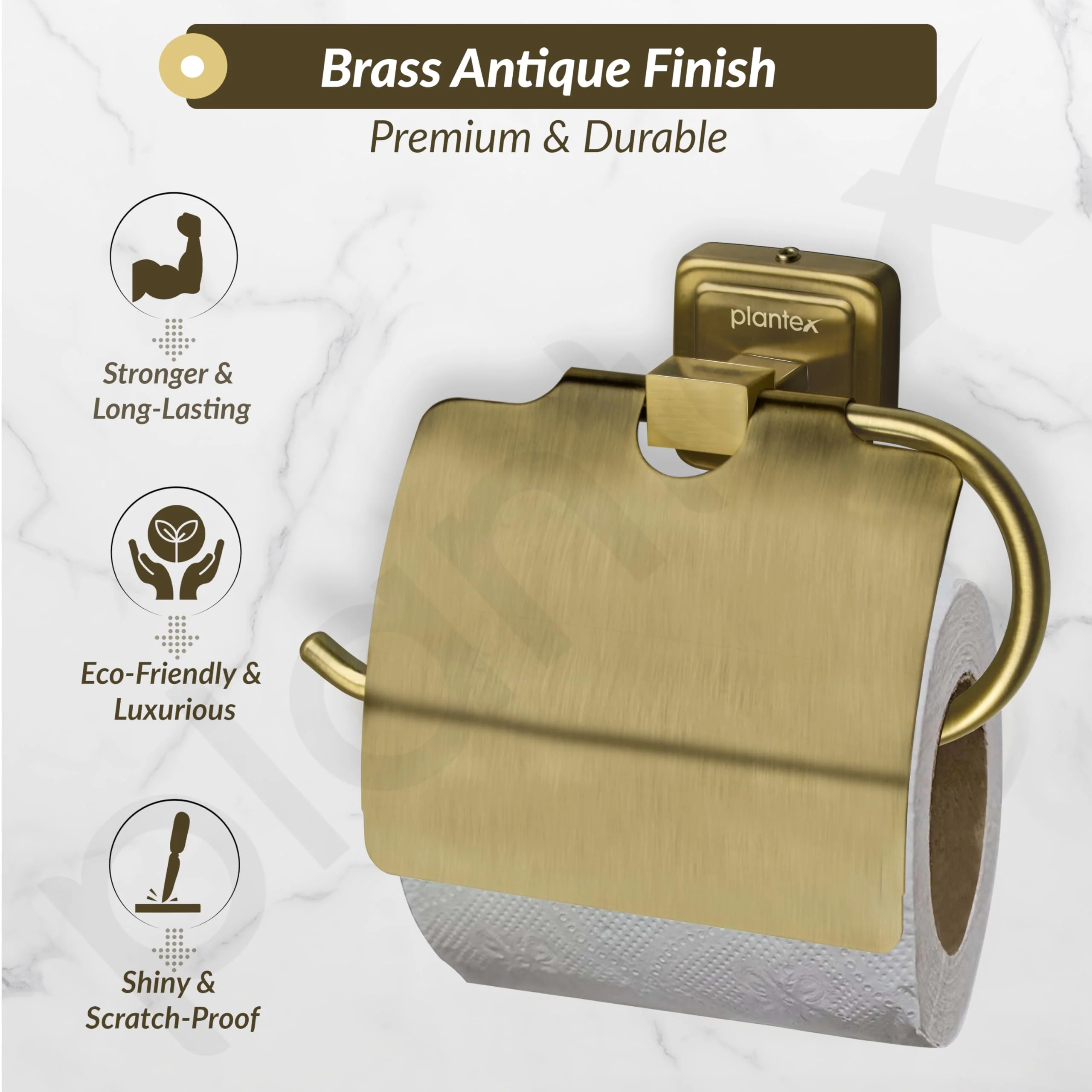 Plantex 304 Grade Stainless Steel Toilet Paper Holder/Stand for Toilet Paper Roll/Tissue Paper Holder - Decan (Brass Antique) - Image 3