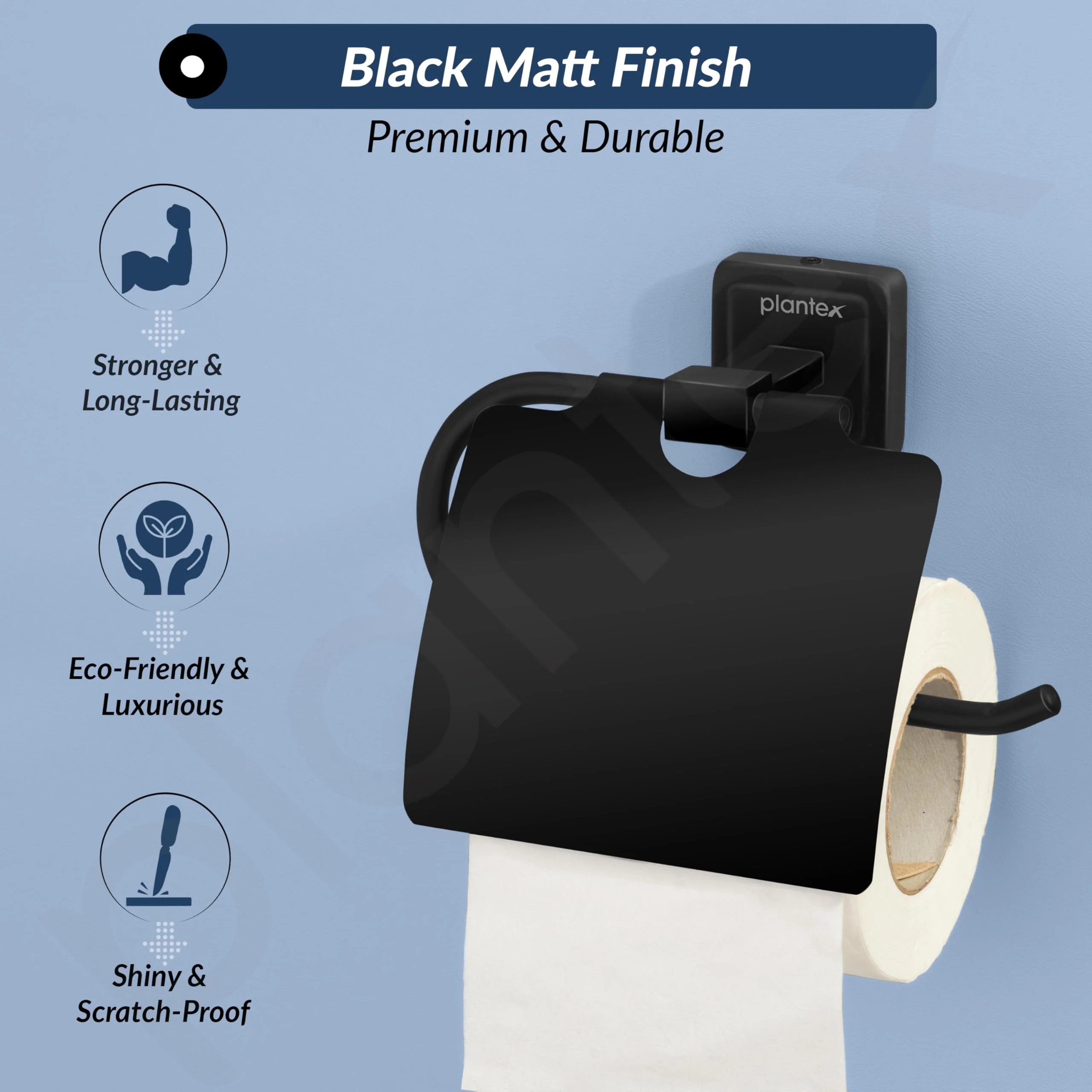 Plantex 304 Grade Stainless Steel Toilet Paper Holder/Toilet Paper Roll Holder/Tissue Paper Roll Holder for Bathroom Accessories- Decan (Black) - Image 3