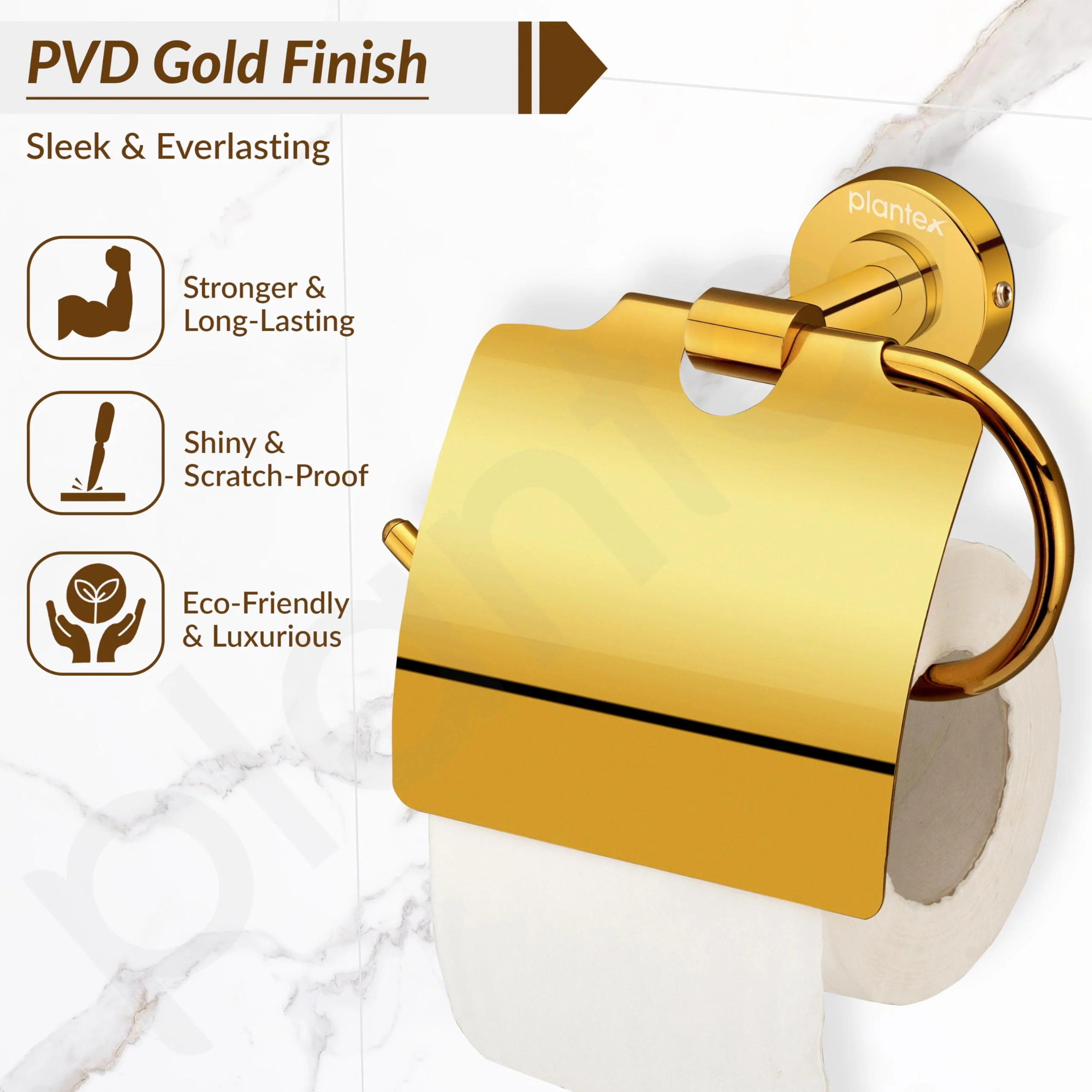Plantex 304 Grade Stainless Steel Toilet Paper Roll Holder/Tissue Paper Holder/Bathroom Tissue Holder/Bathroom Accessories - Daizy (Golden) - Image 3